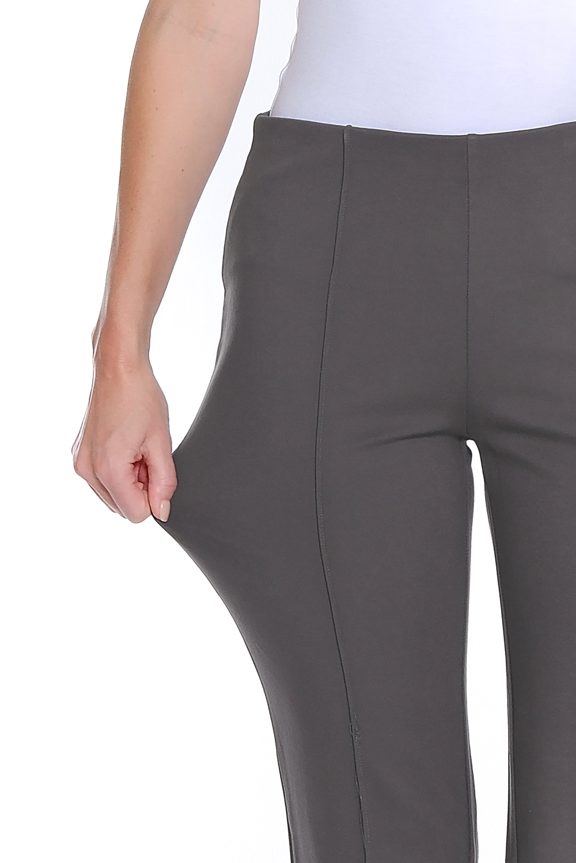 Petite Stretch Ponte Pintuck Flare Leg Pant - Medium Grey
