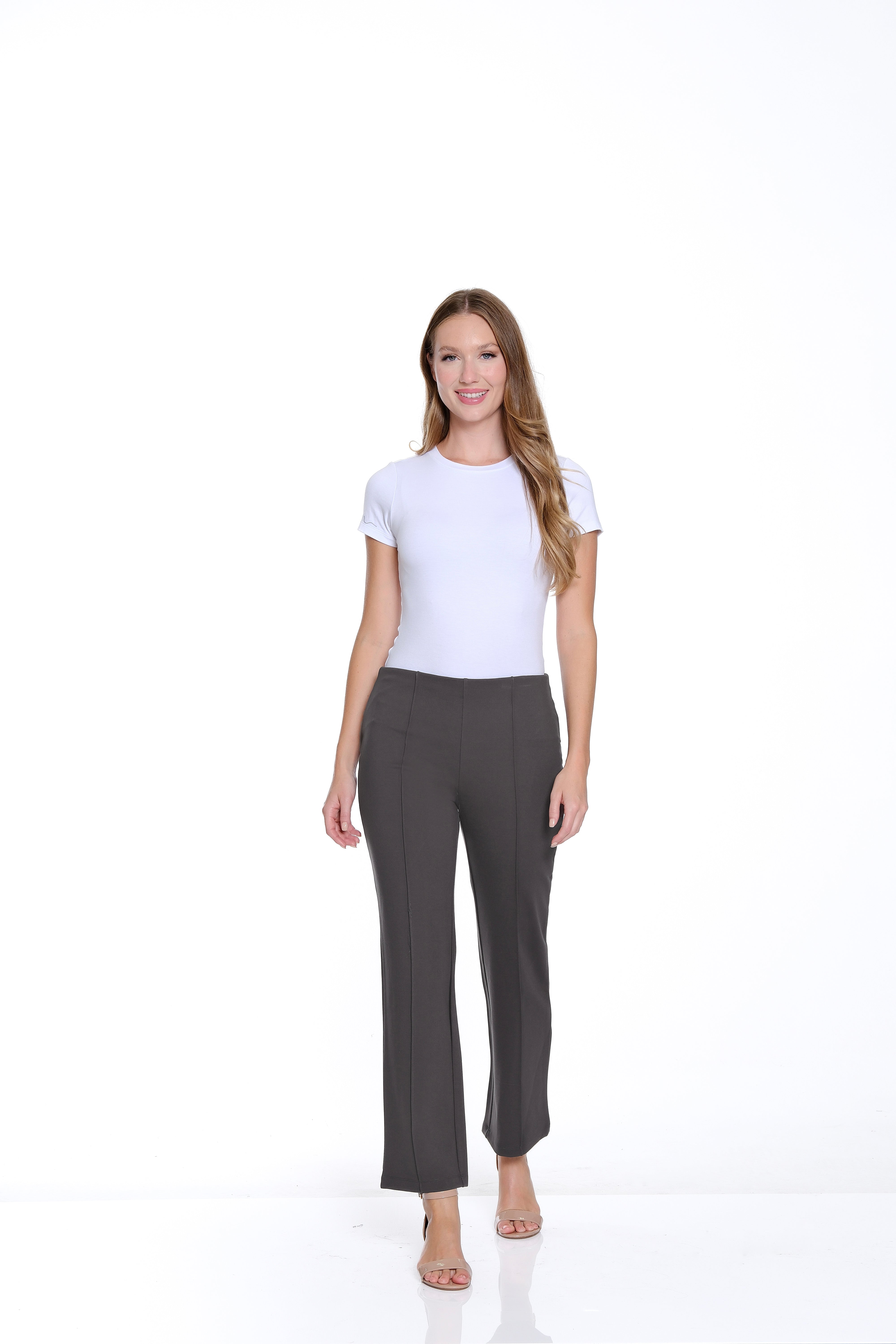 Petite Stretch Ponte Pintuck Flare Leg Pant - Medium Grey
