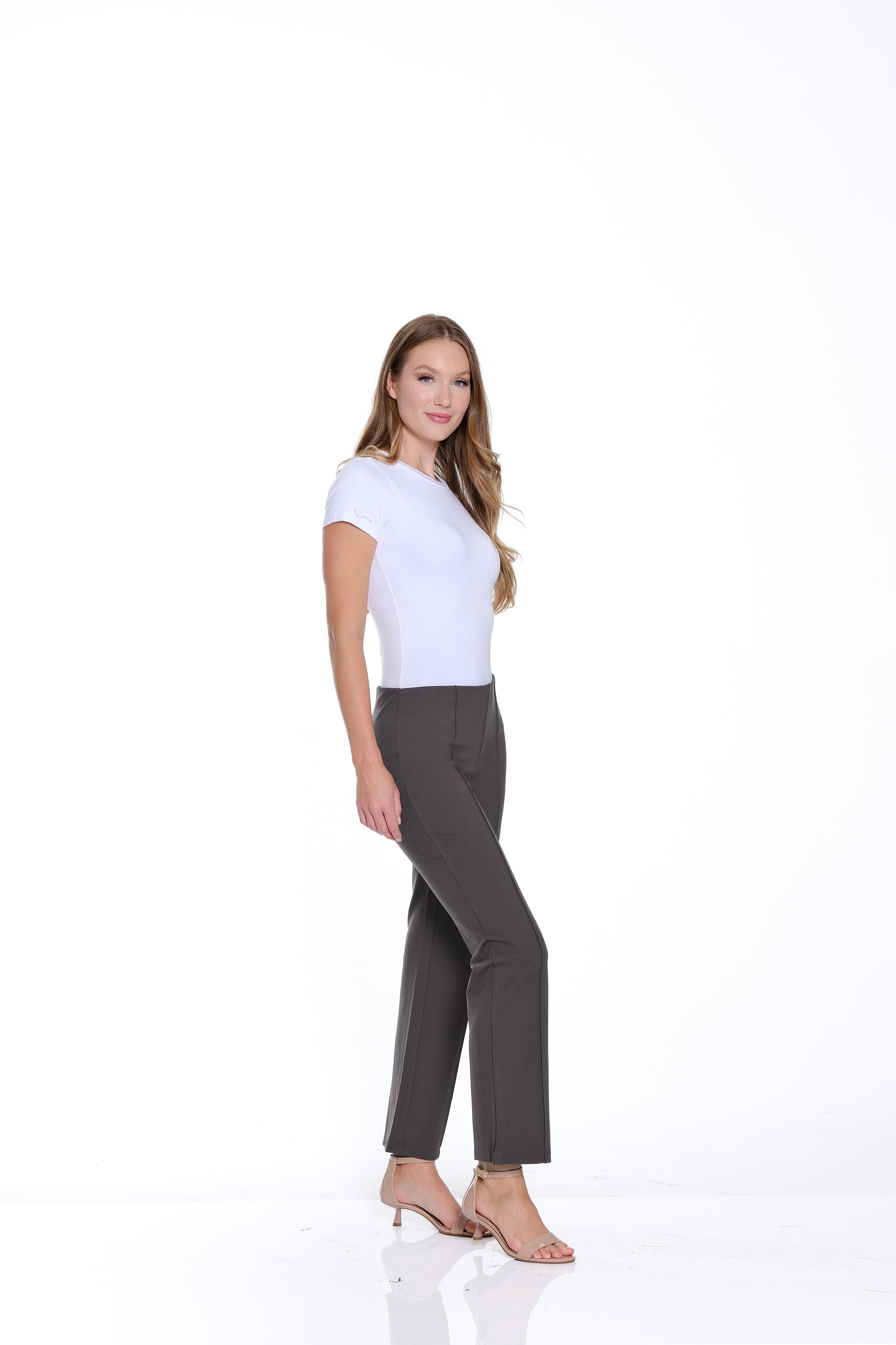 Petite Stretch Ponte Pintuck Flare Leg Pant - Medium Grey