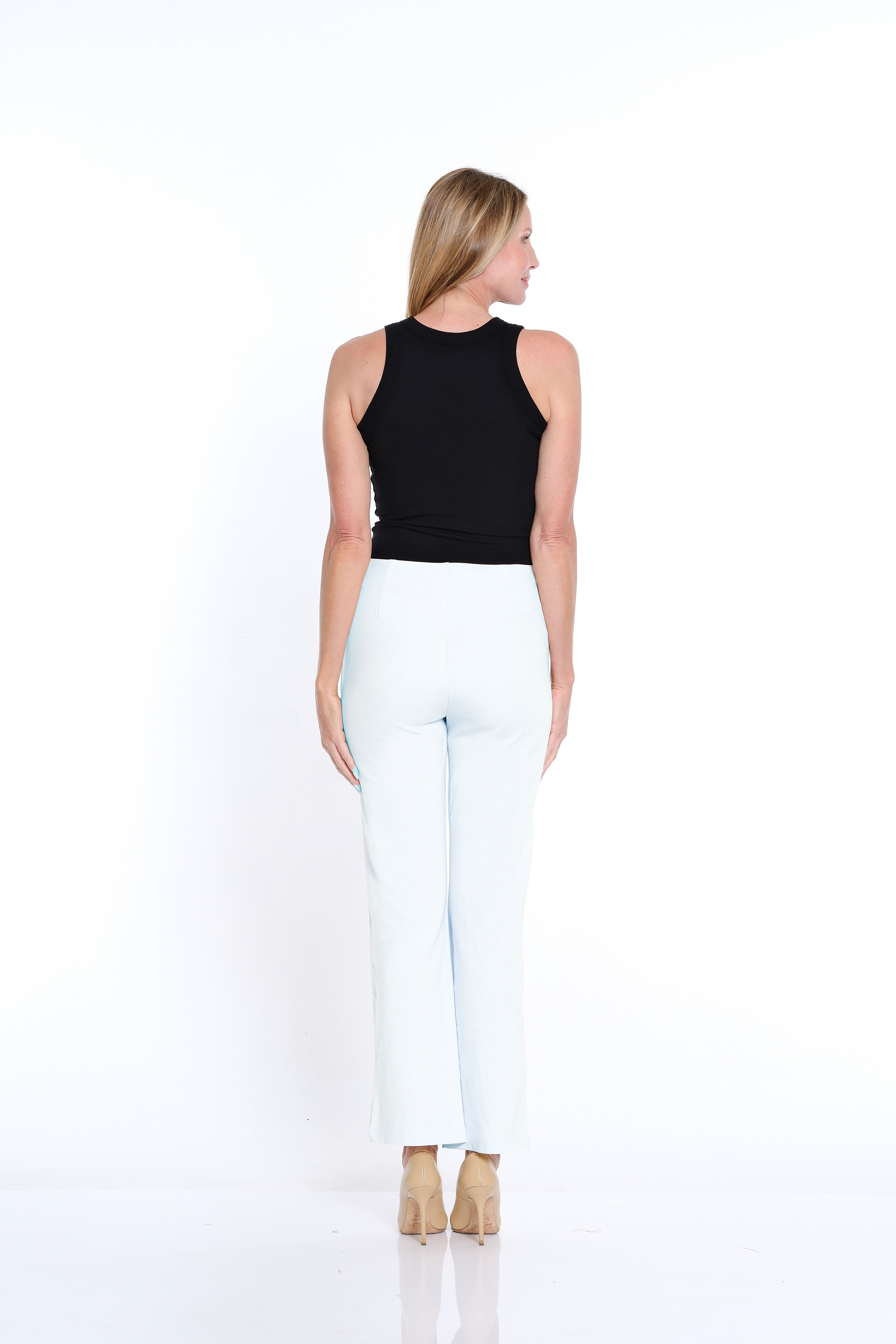 Petite Stretch Ponte Pintuck Flare Leg Pant - White
