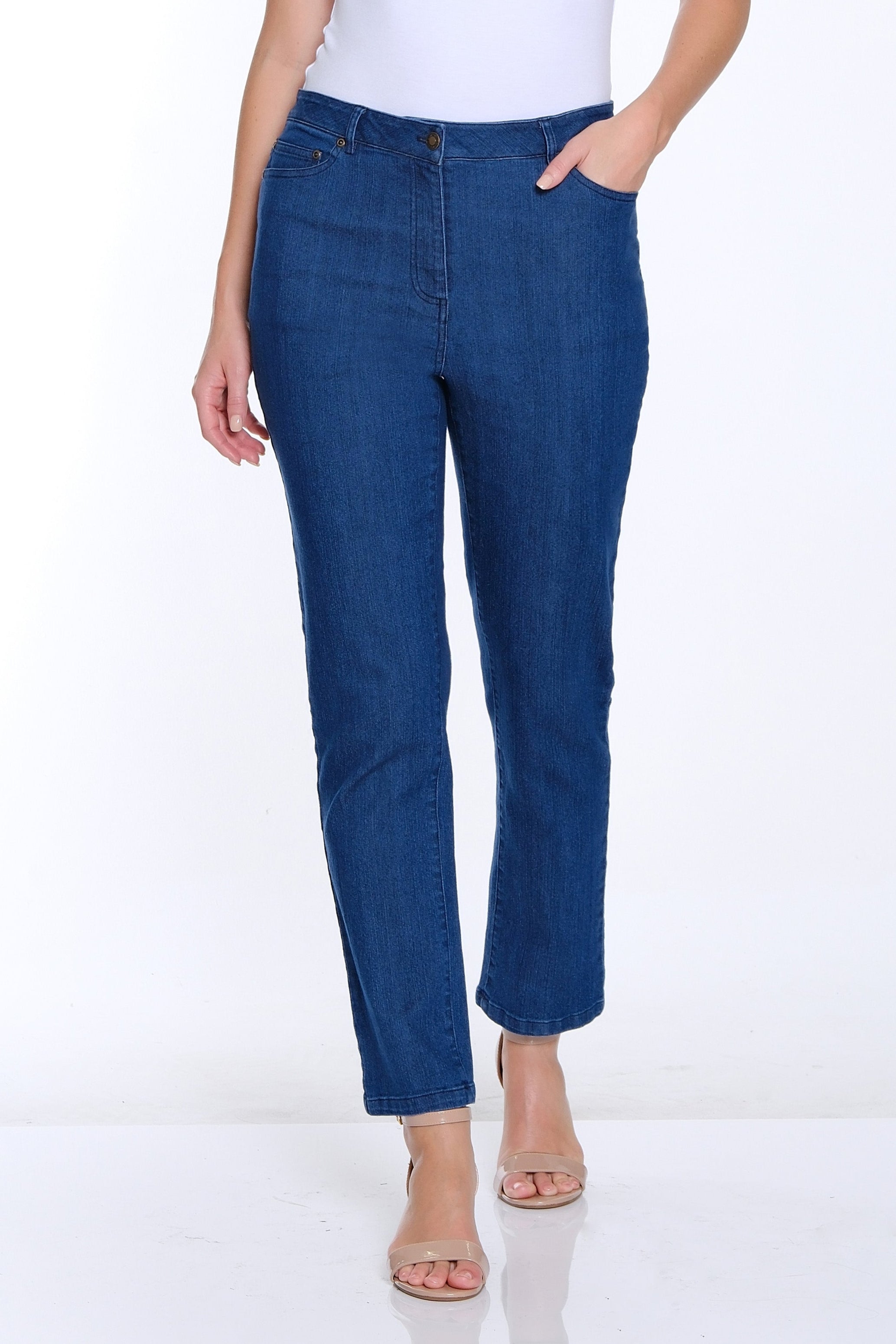 Silk Stretch Denim Ankle Jean - Dark Denim