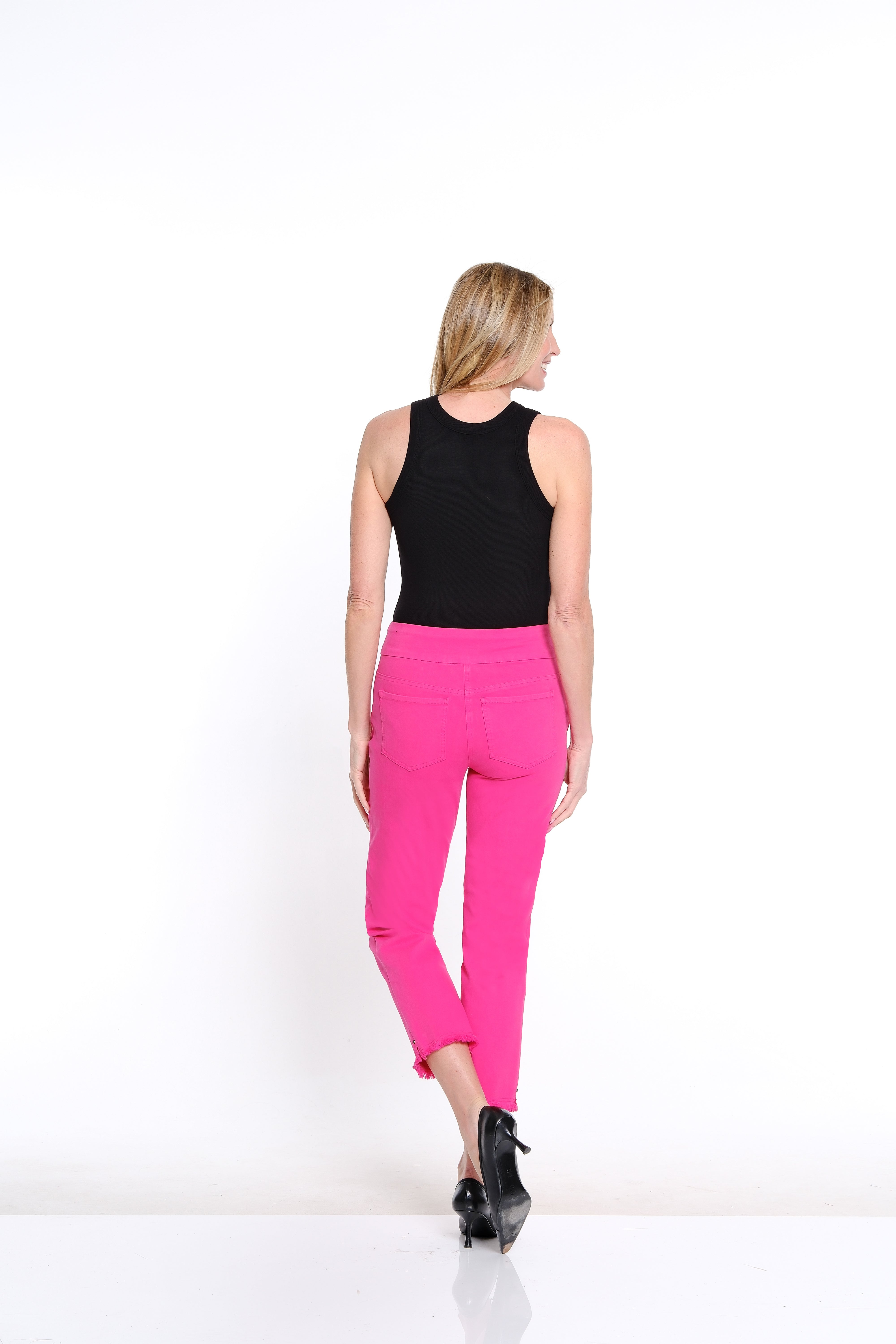 Denim Ankle Jean with Fringe Hem - Petite - Candy Pink