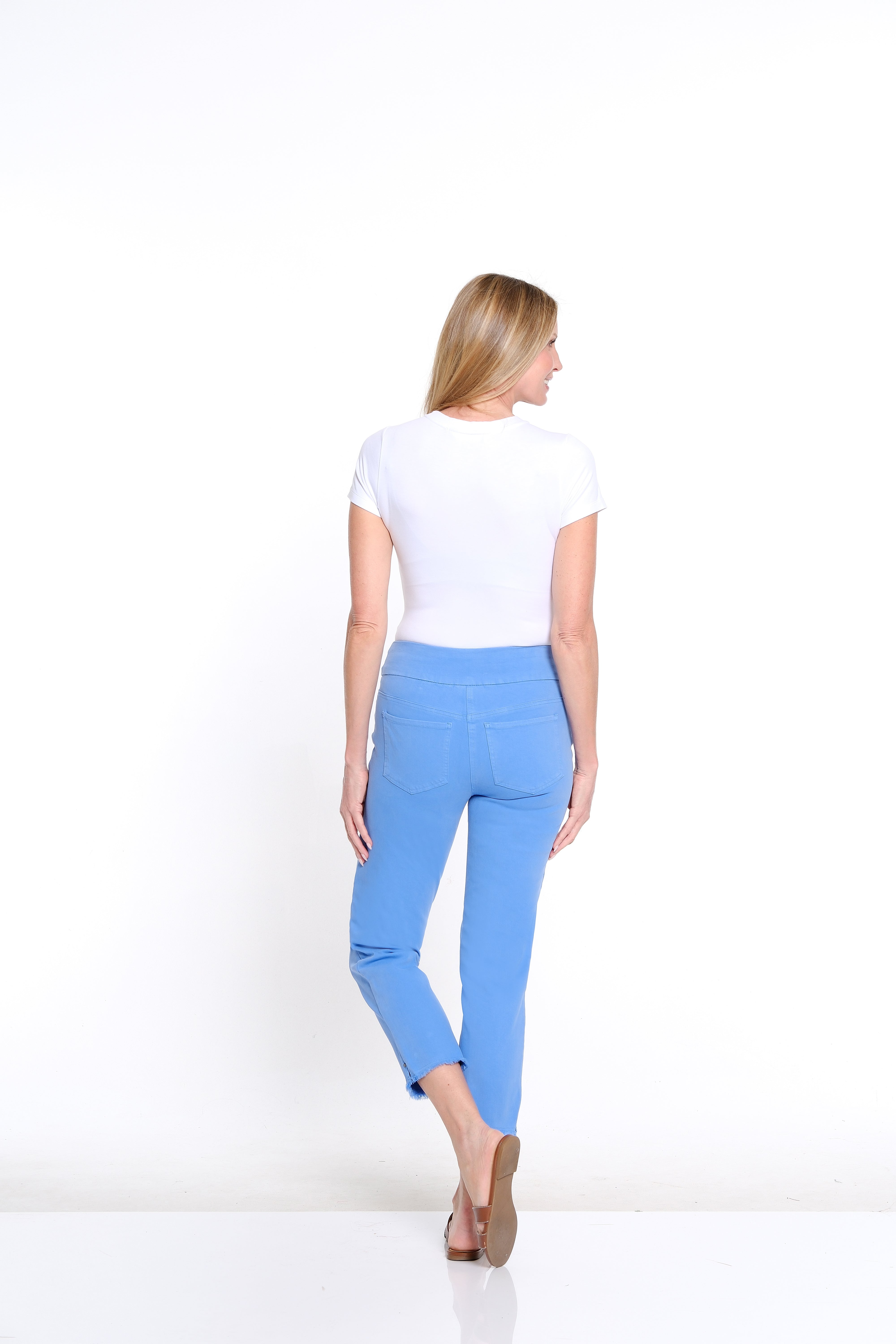 Denim Ankle Jean with Fringe Hem - French Blue