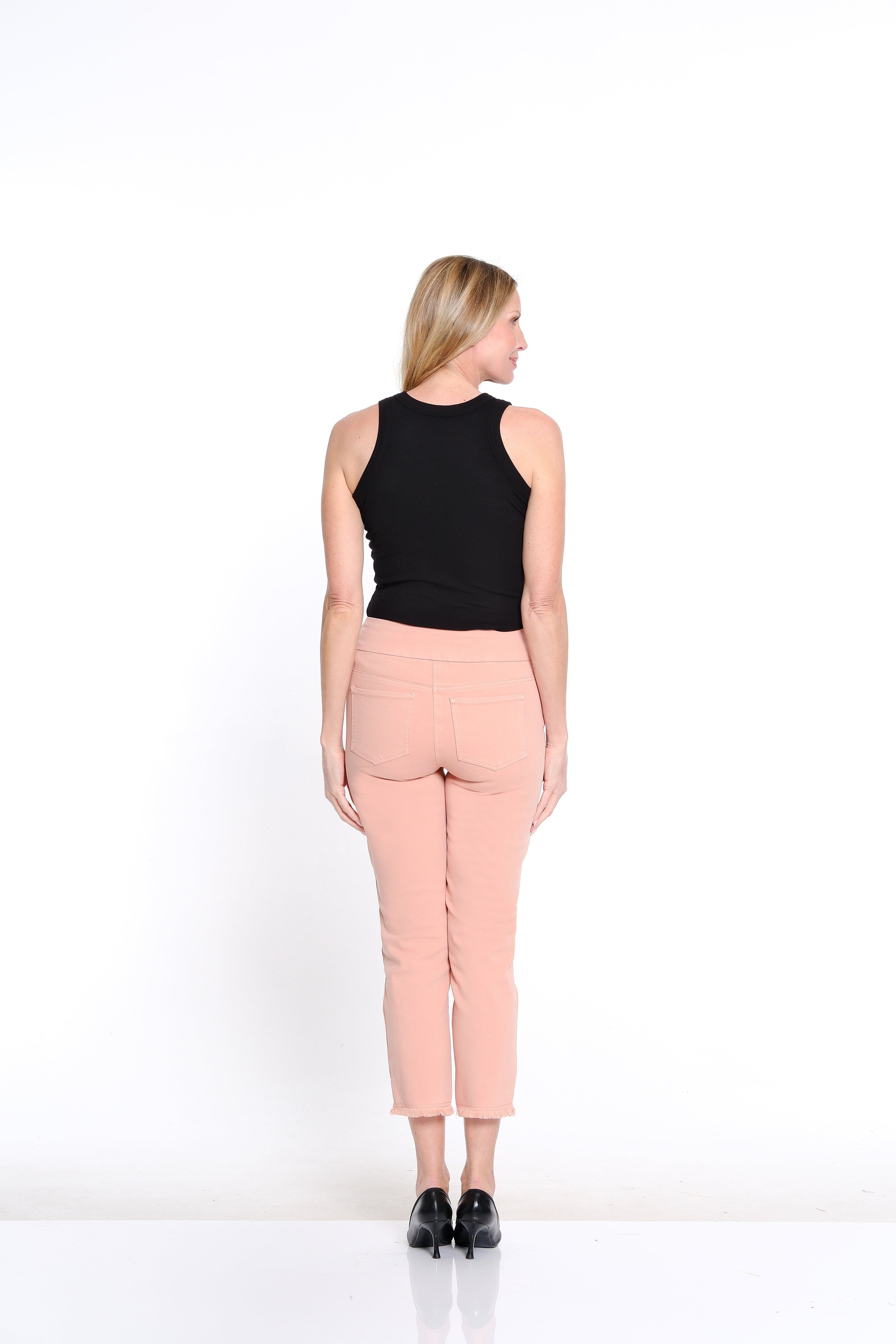 Denim Ankle Jean with Fringe Hem - Petite - Pink