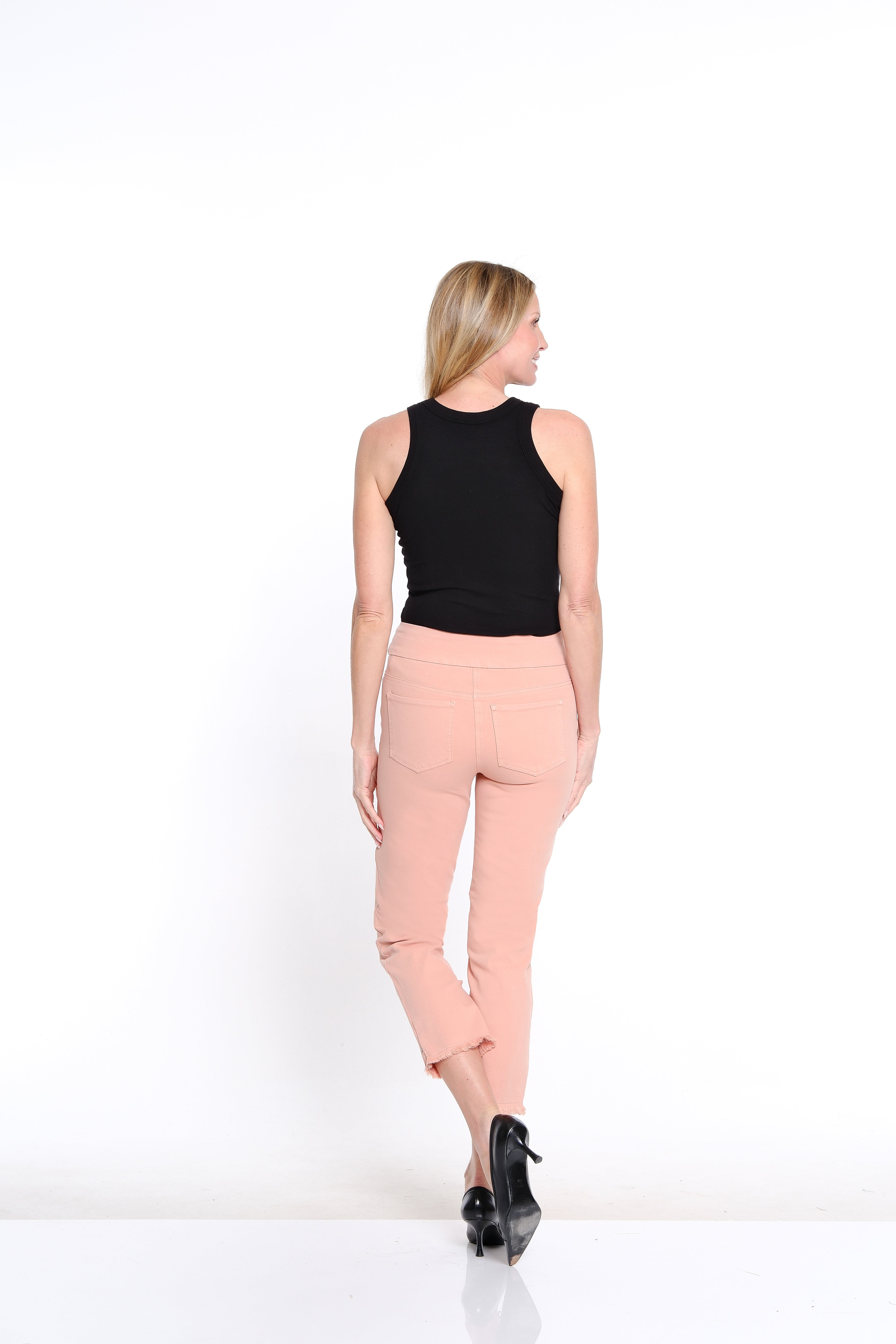 Denim Ankle Jean with Fringe Hem - Petite - Pink