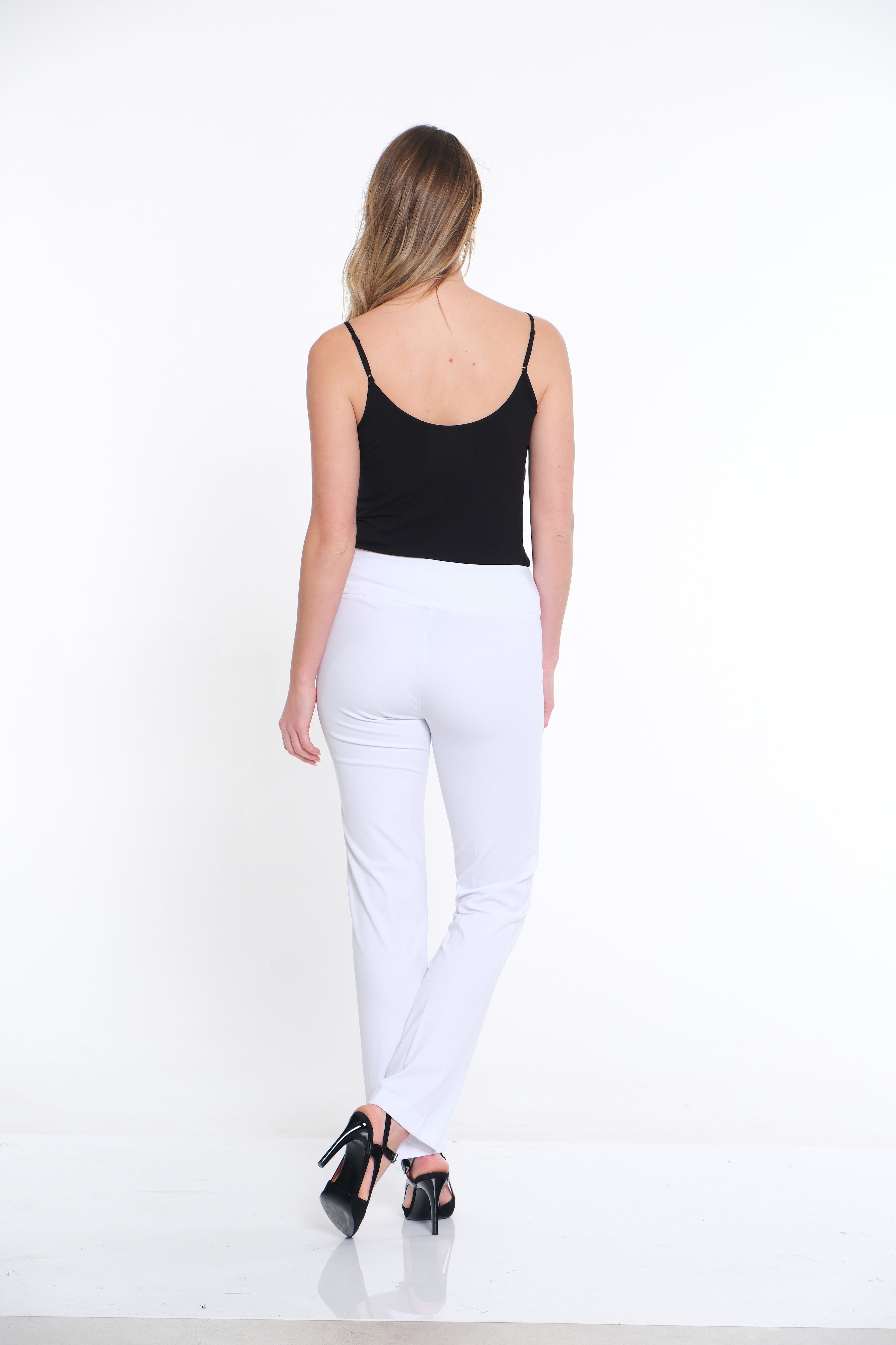 Wide Band Pull On Solid EASE-Y-Fit Knit Relaxed Pant - White