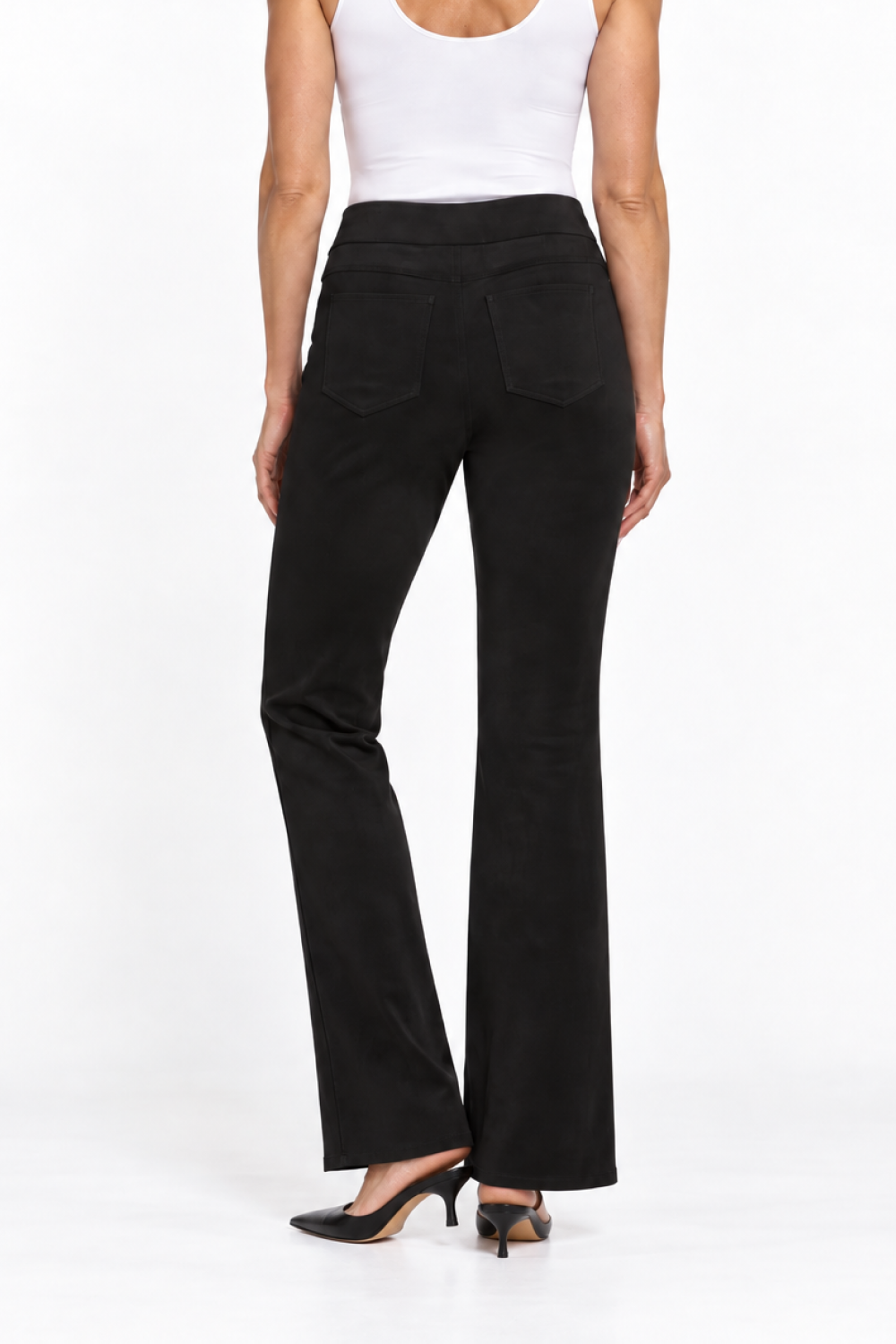 Black Pull-On Stretch Suede Flare Jean