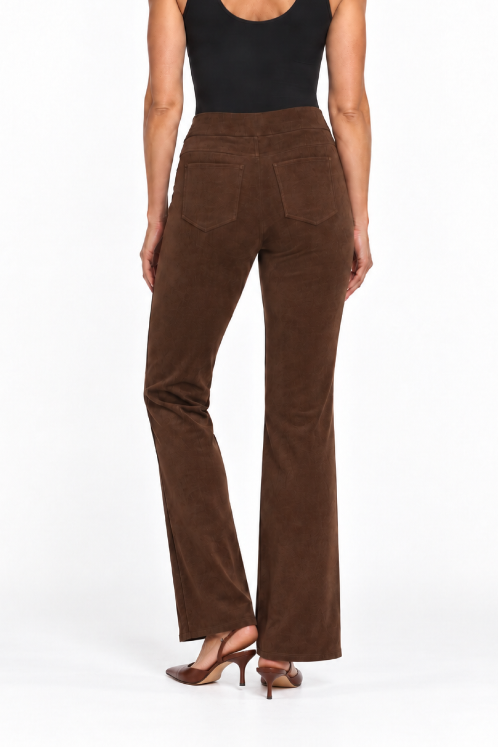 Deep Brown Pull-On Stretch Suede Flare Jean - Petite