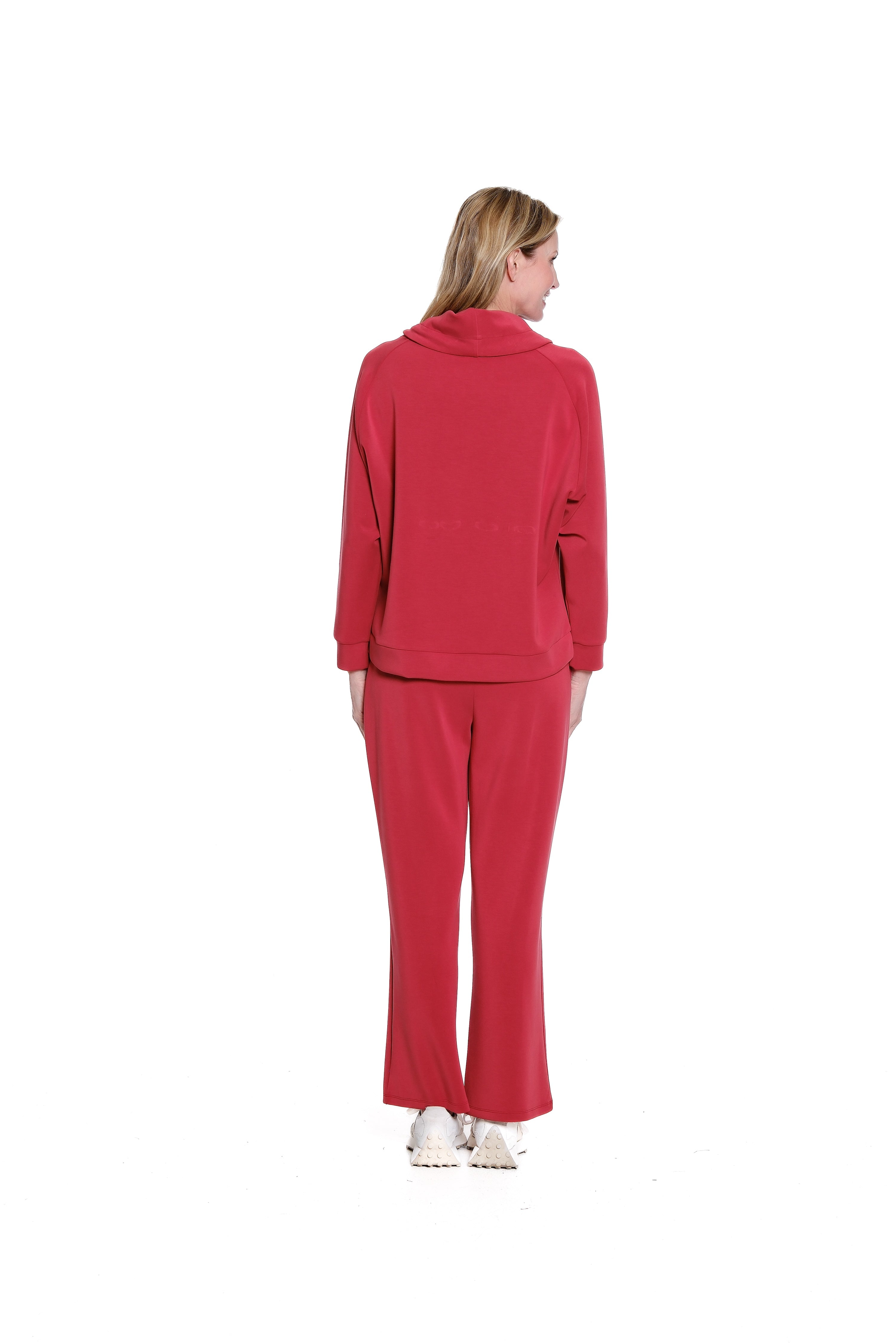 Wide Band Knit Wide Leg Ankle Pant - Crimson