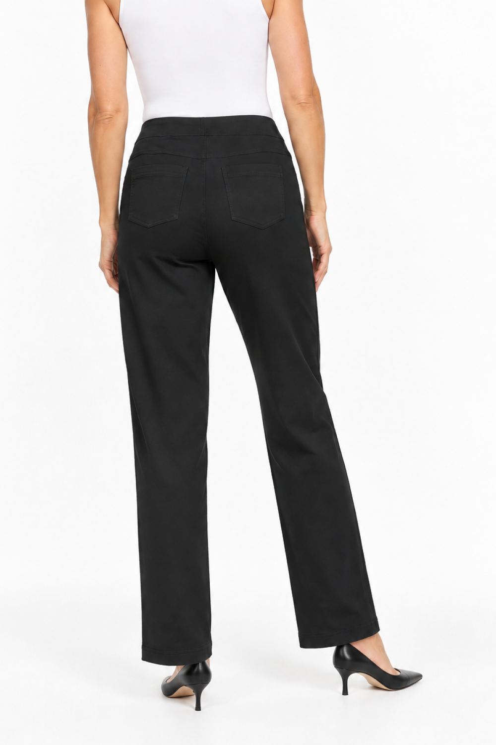 Black Denim Pull-On Wide Leg Knit Denim Ankle Jean