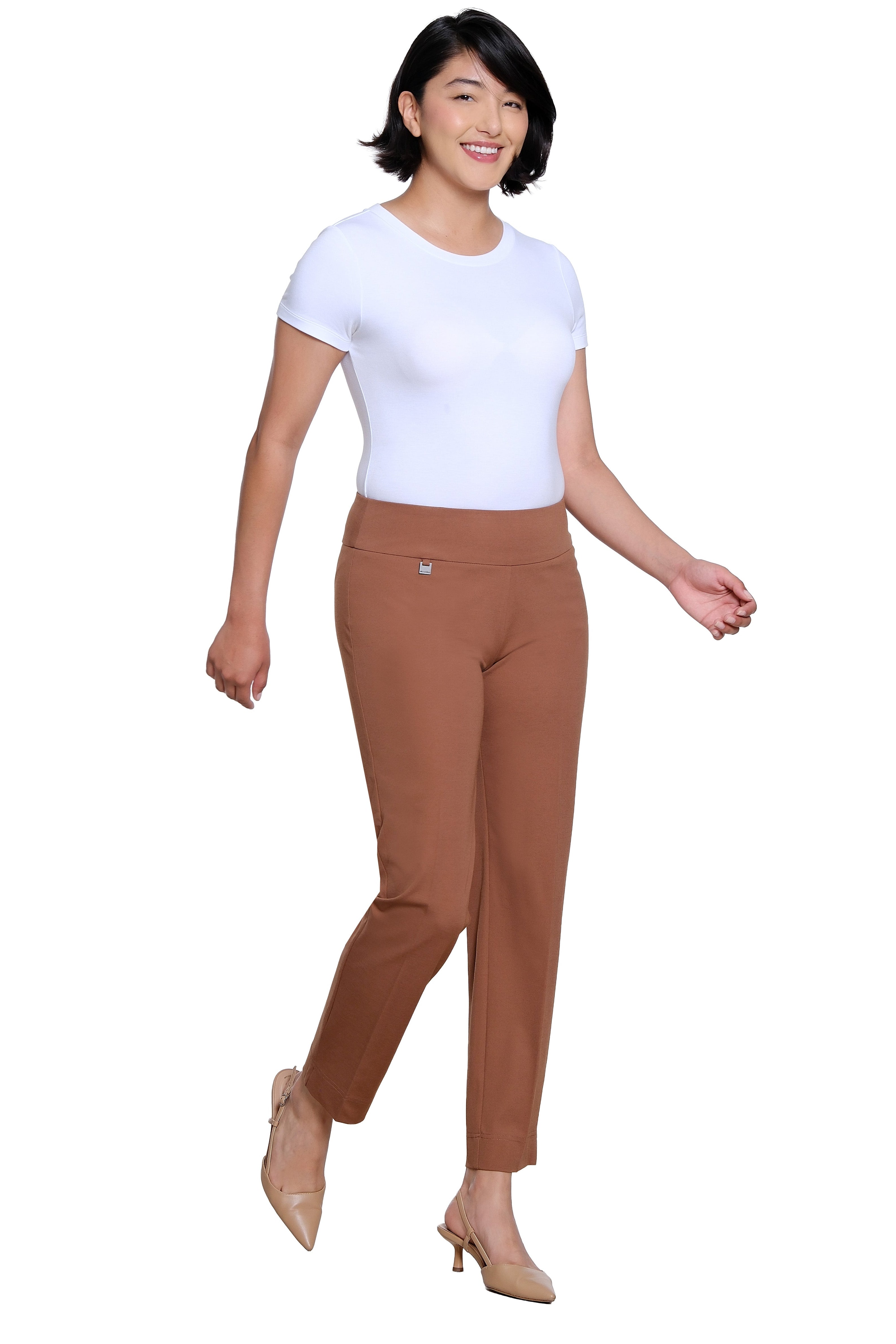 Wide Band Elastic Waist Pull On Ankle Pant - Cocoa