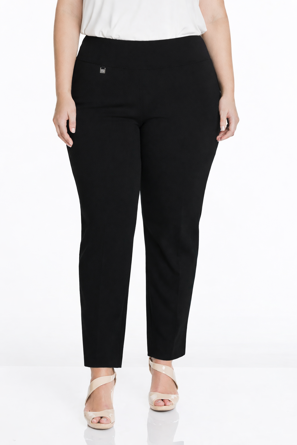 Plus Size Black Elastic Waist Ankle Pants