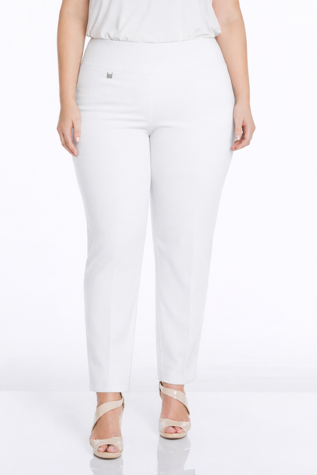 Plus Size White Elastic Waist Pants