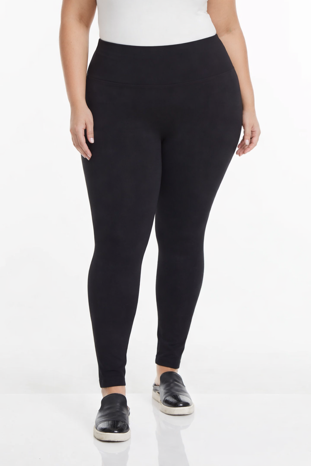 Plus Size Wide Band Pull-On Ankle Legging - Black