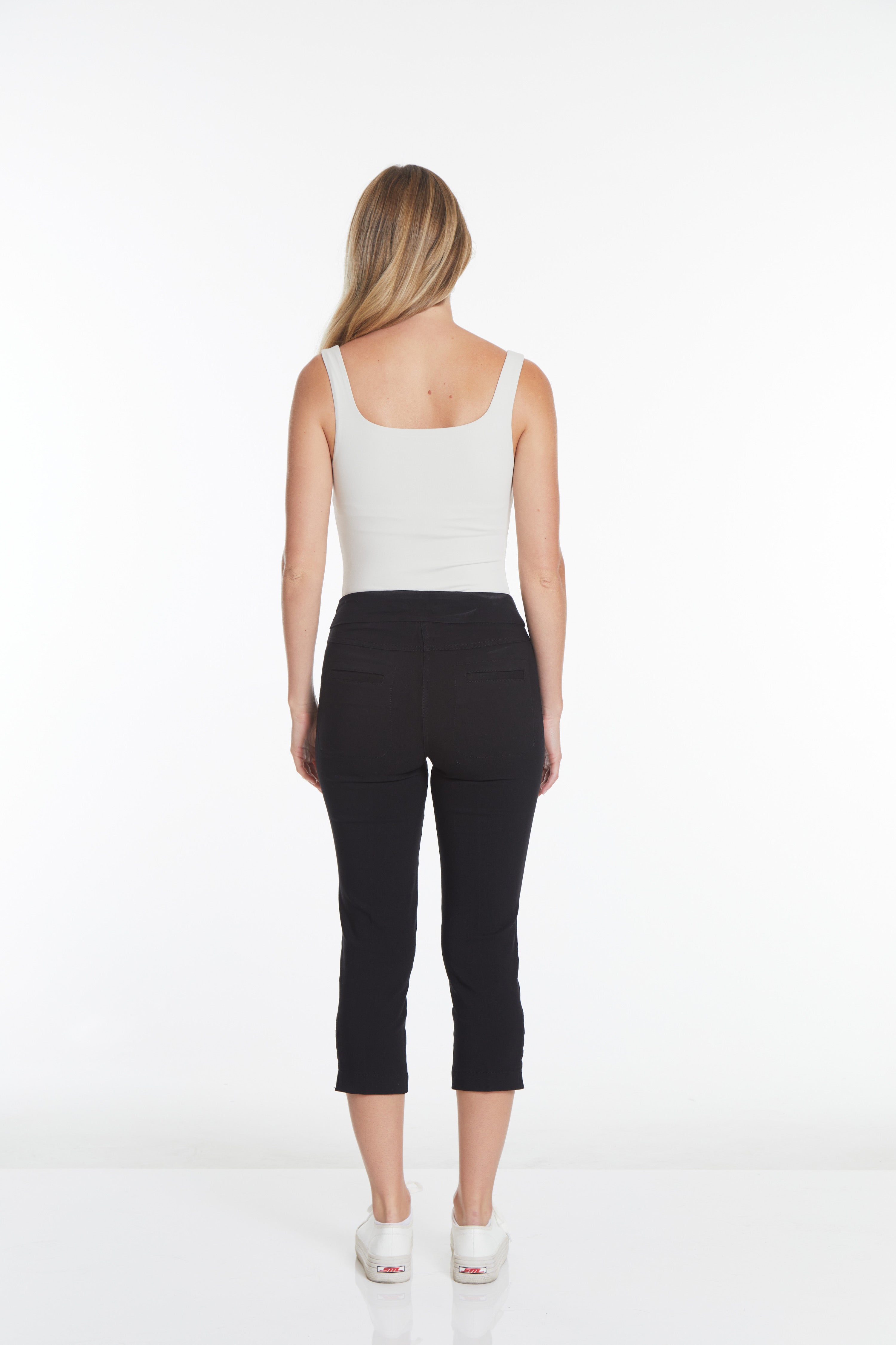 Crop Pant with Real Pockets & Strap Hem Vents - Black