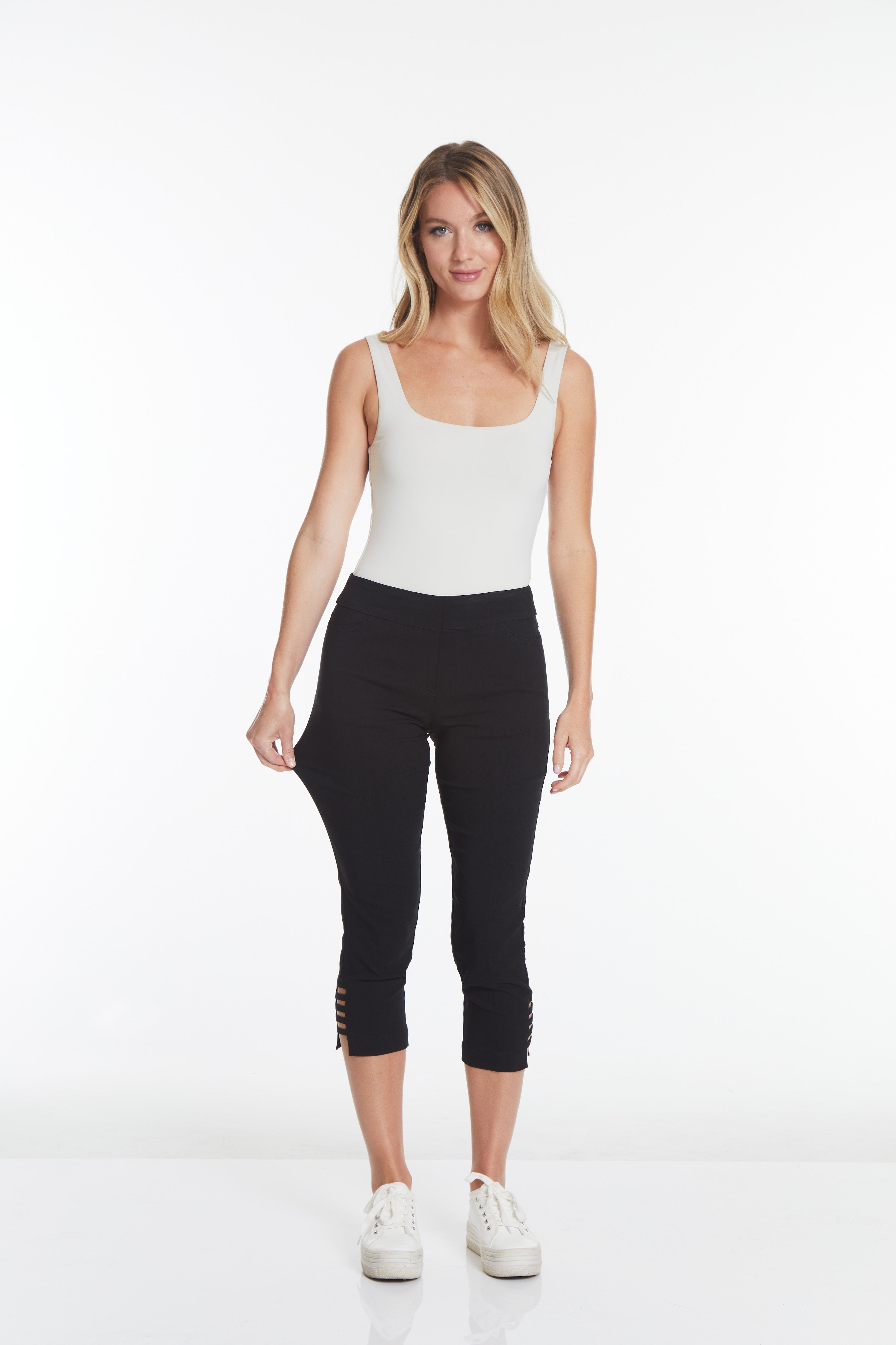 Petite Crop Pant with Real Pockets & Strap Hem Vents - Black