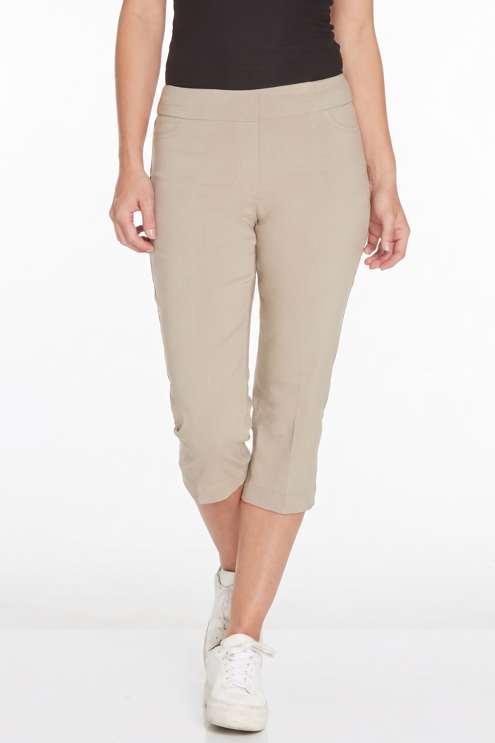 Pull-On Stone Capri Pants With Pockets