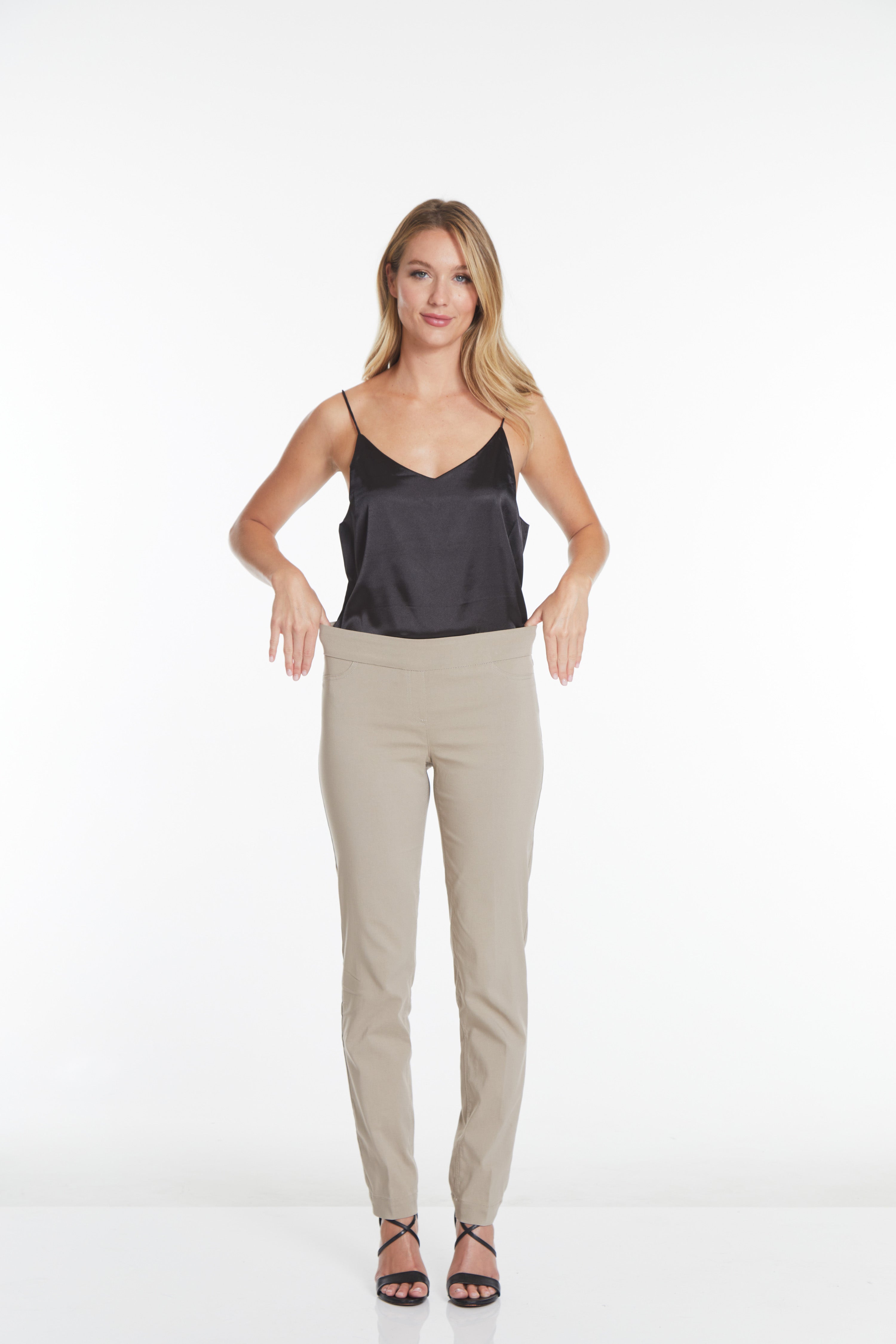 Plus Size Pull-On Solid Narrow Leg Pant With Faux Front Pockets - Stone