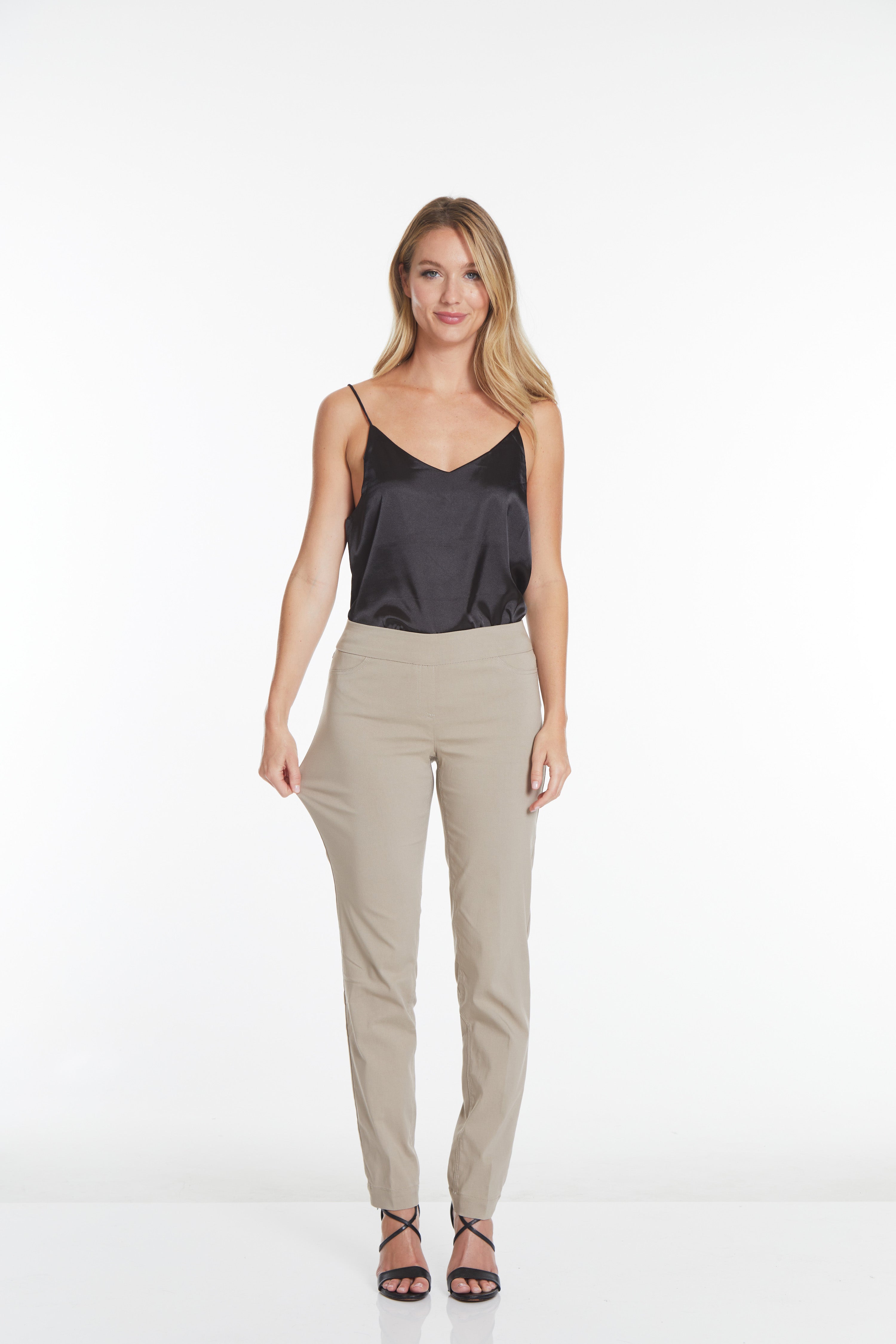 Plus Size Pull-On Solid Narrow Leg Pant With Faux Front Pockets - Stone
