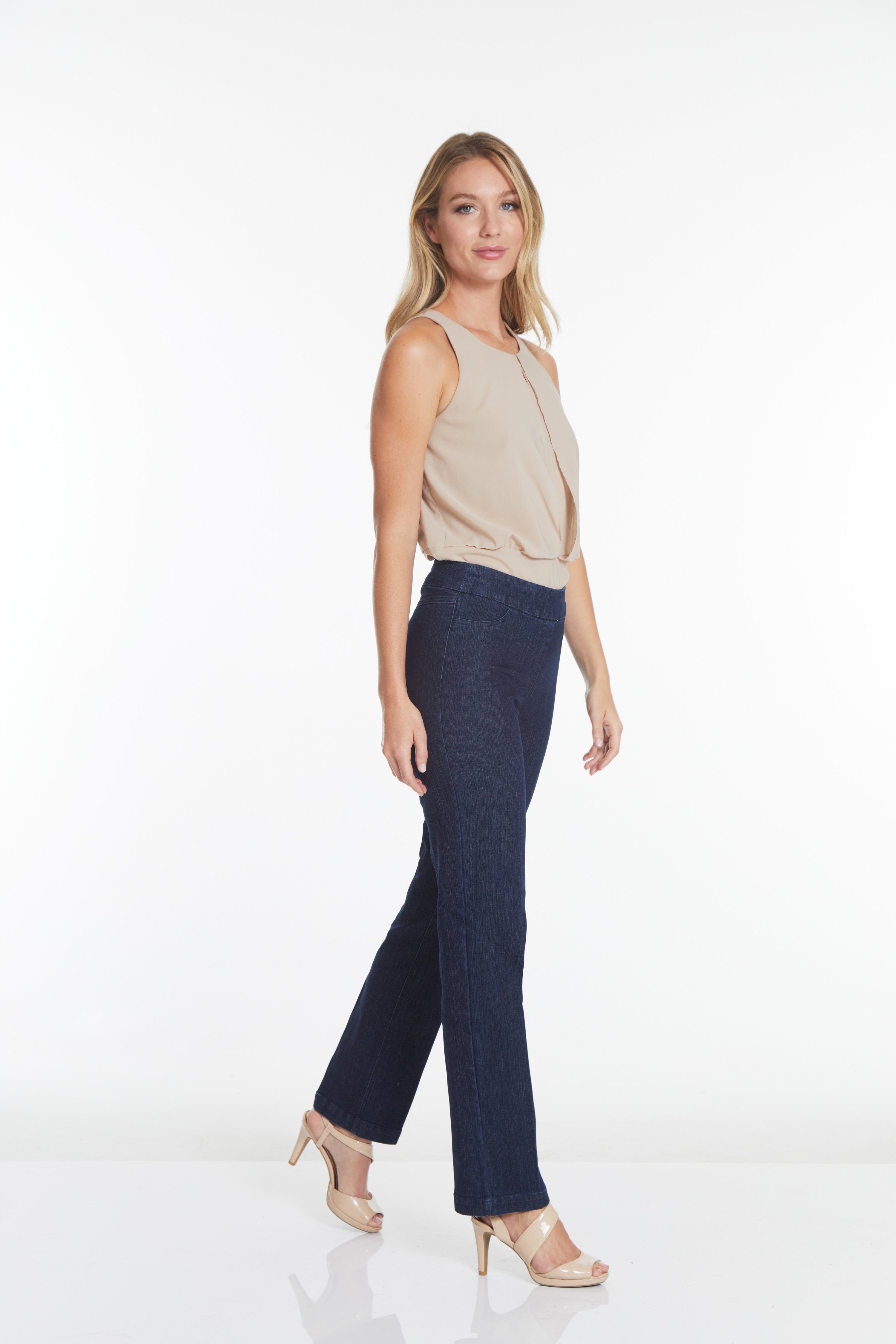 Plus Size Pull-On Solid Relaxed Leg Pant With Faux Front Pockets - Denim