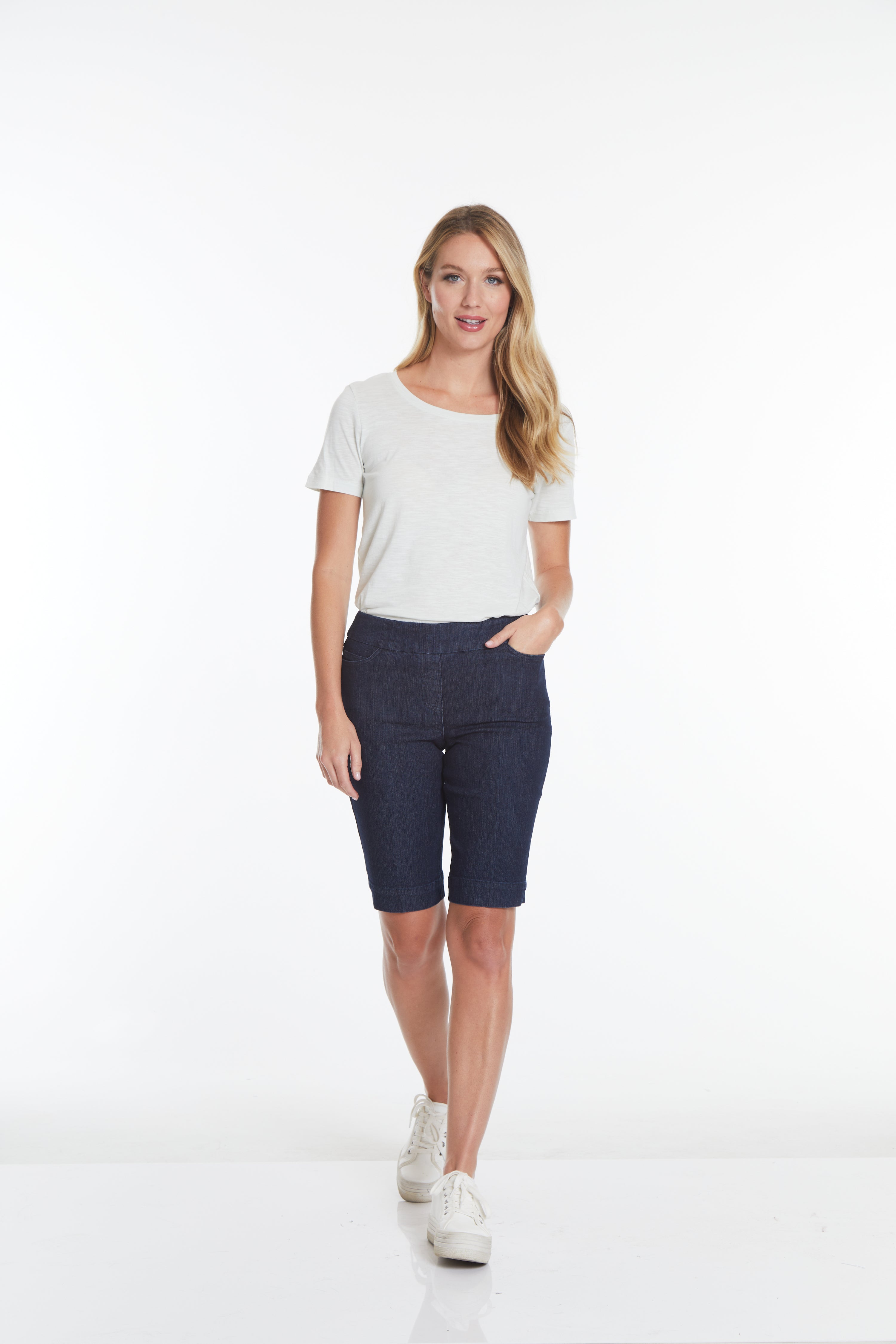 Plus Size Pull-On Walking Short with Real Pockets - Denim