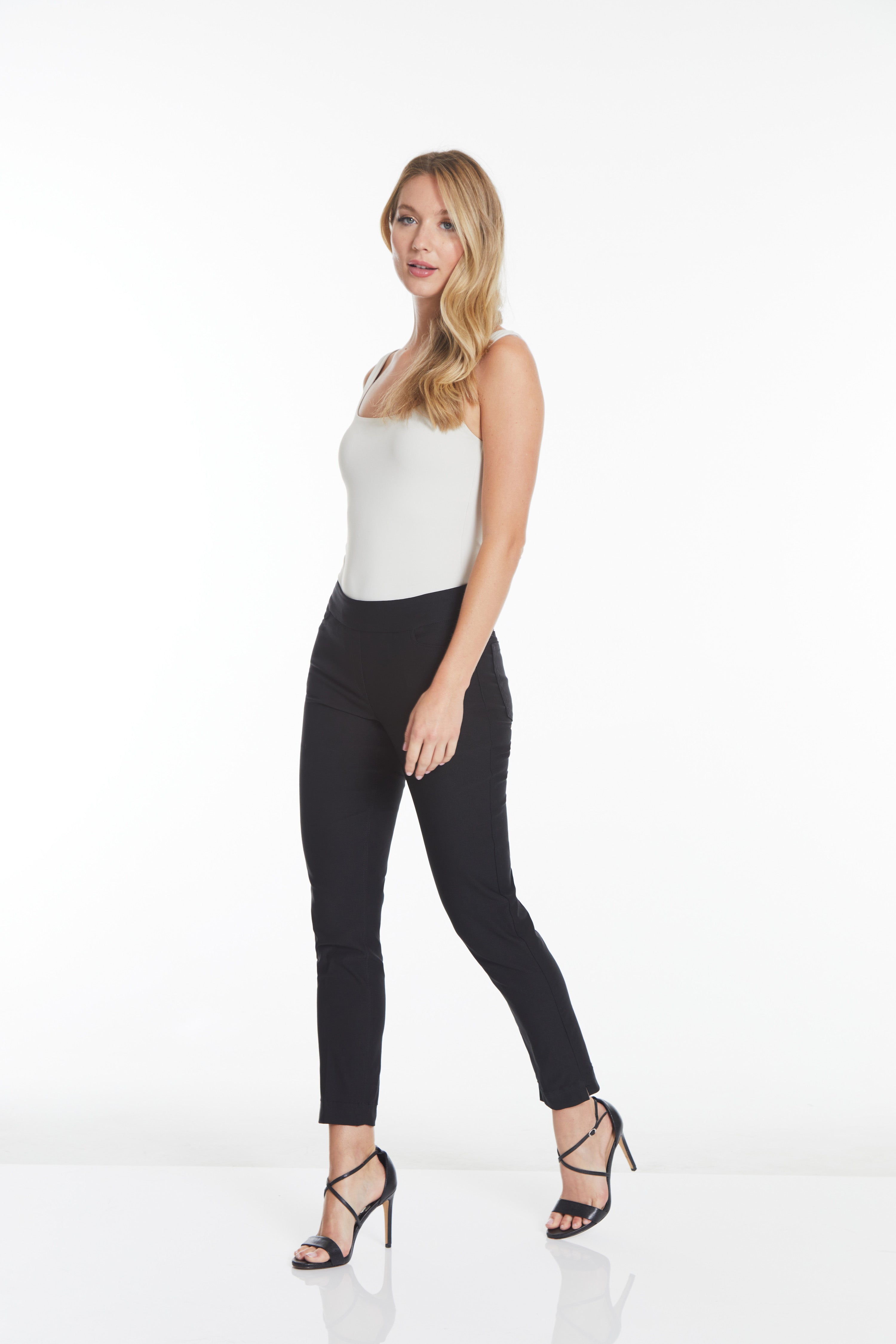 Petite Solid Fine Line Twill Ankle Pant - Black