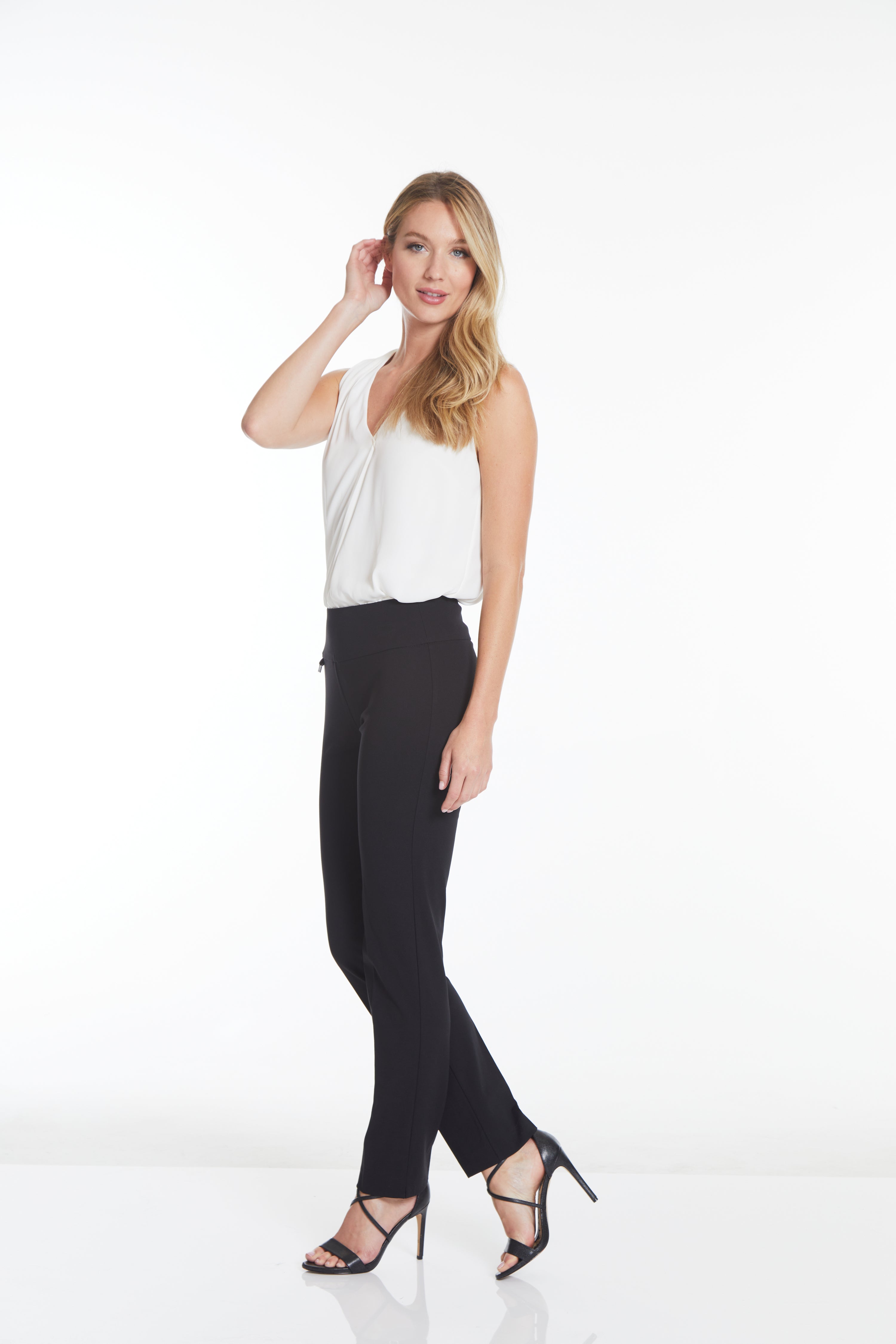 Plus Size Black Elastic Waist Ankle Pants