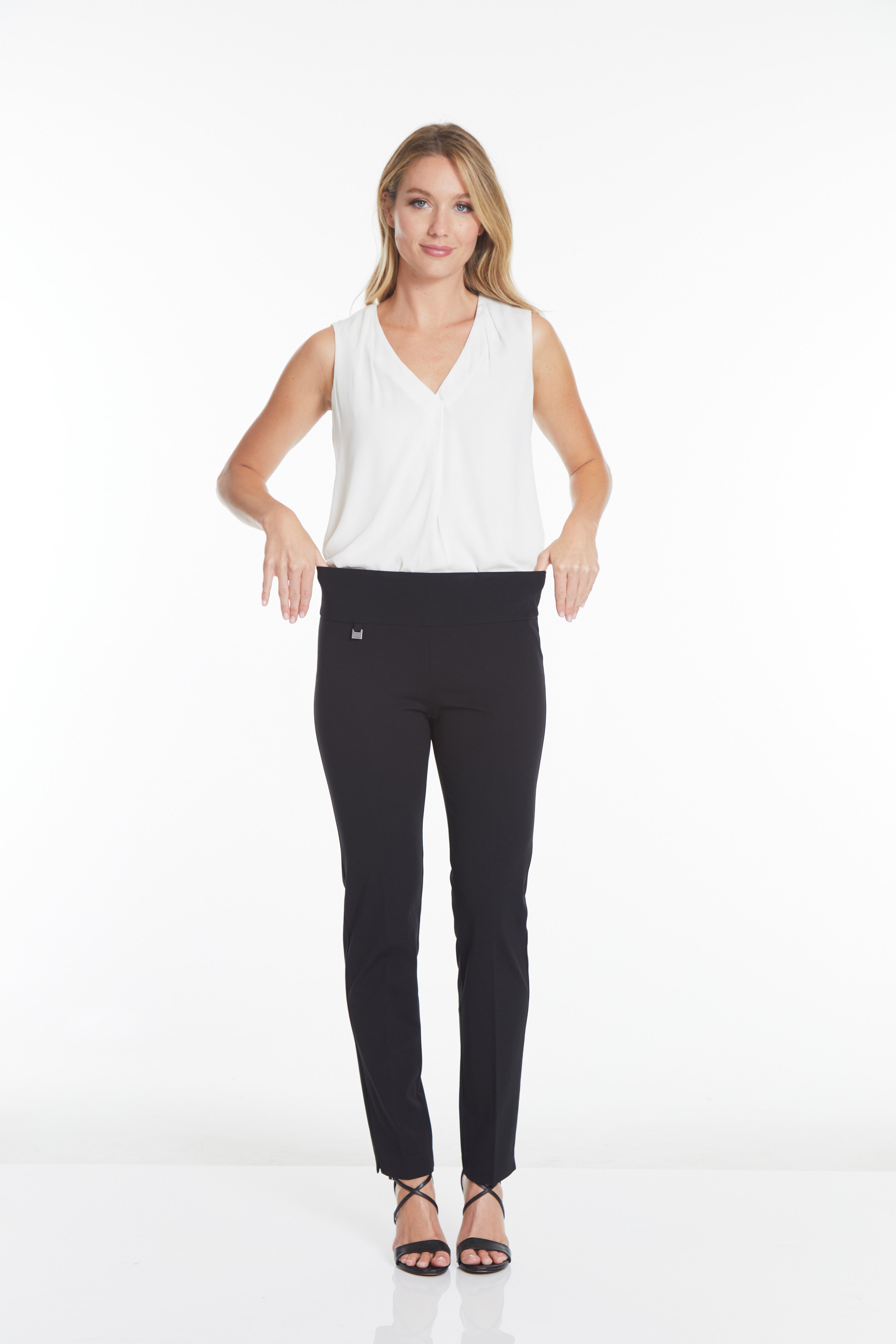 Plus Size Black Elastic Waist Ankle Pants