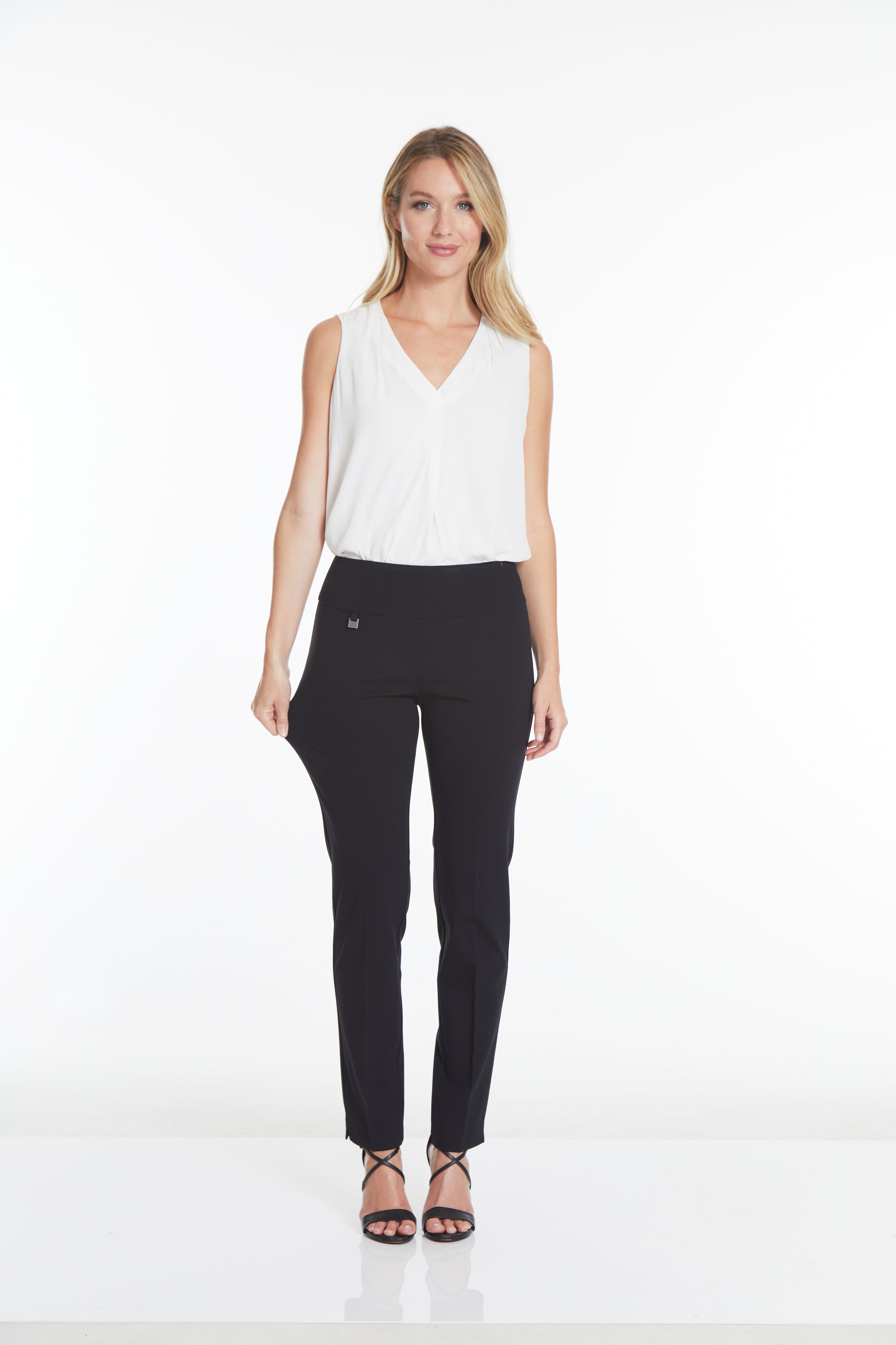 Plus Size Black Elastic Waist Ankle Pants
