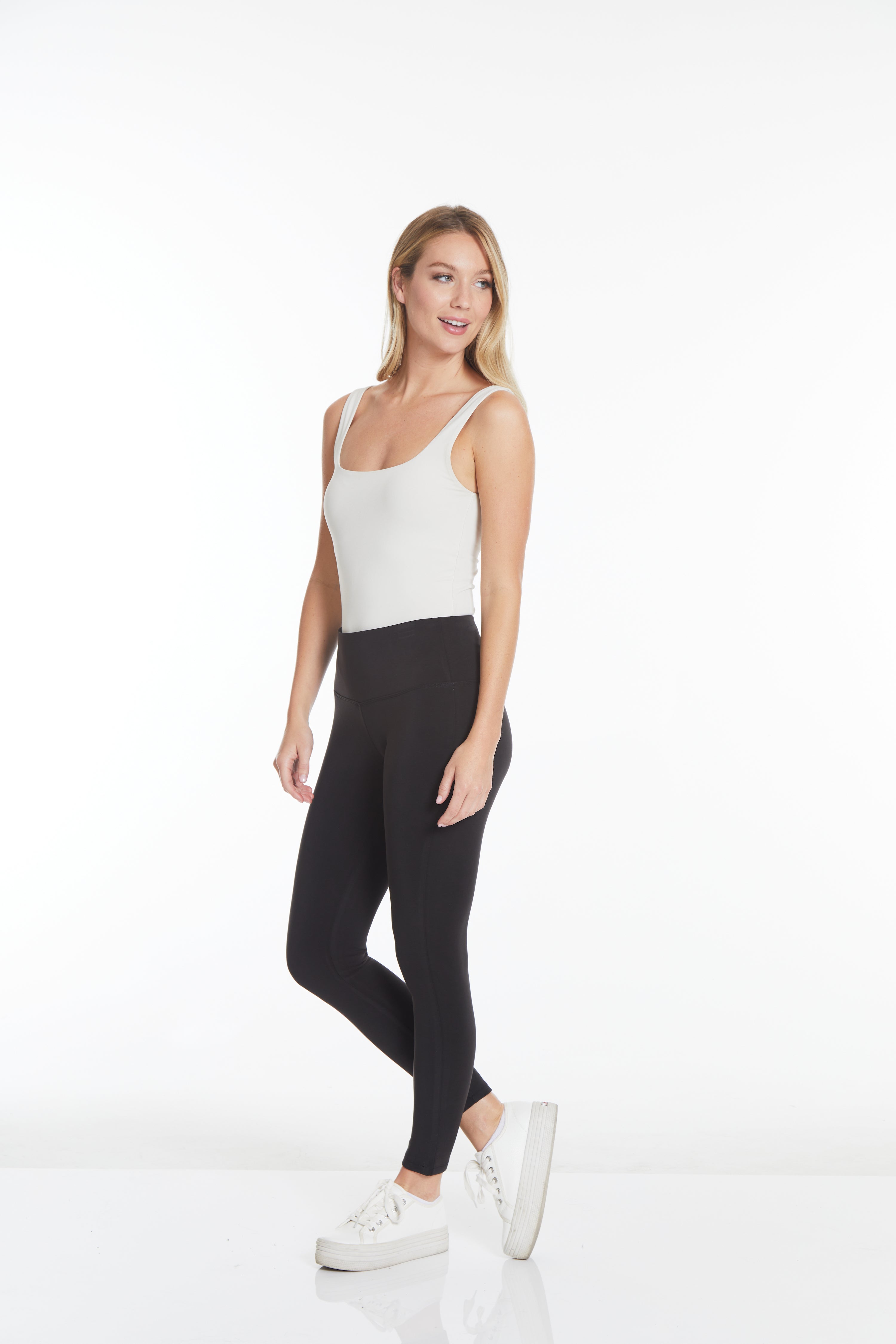 Plus Size Black Wide Band Pull-On Ankle Legging