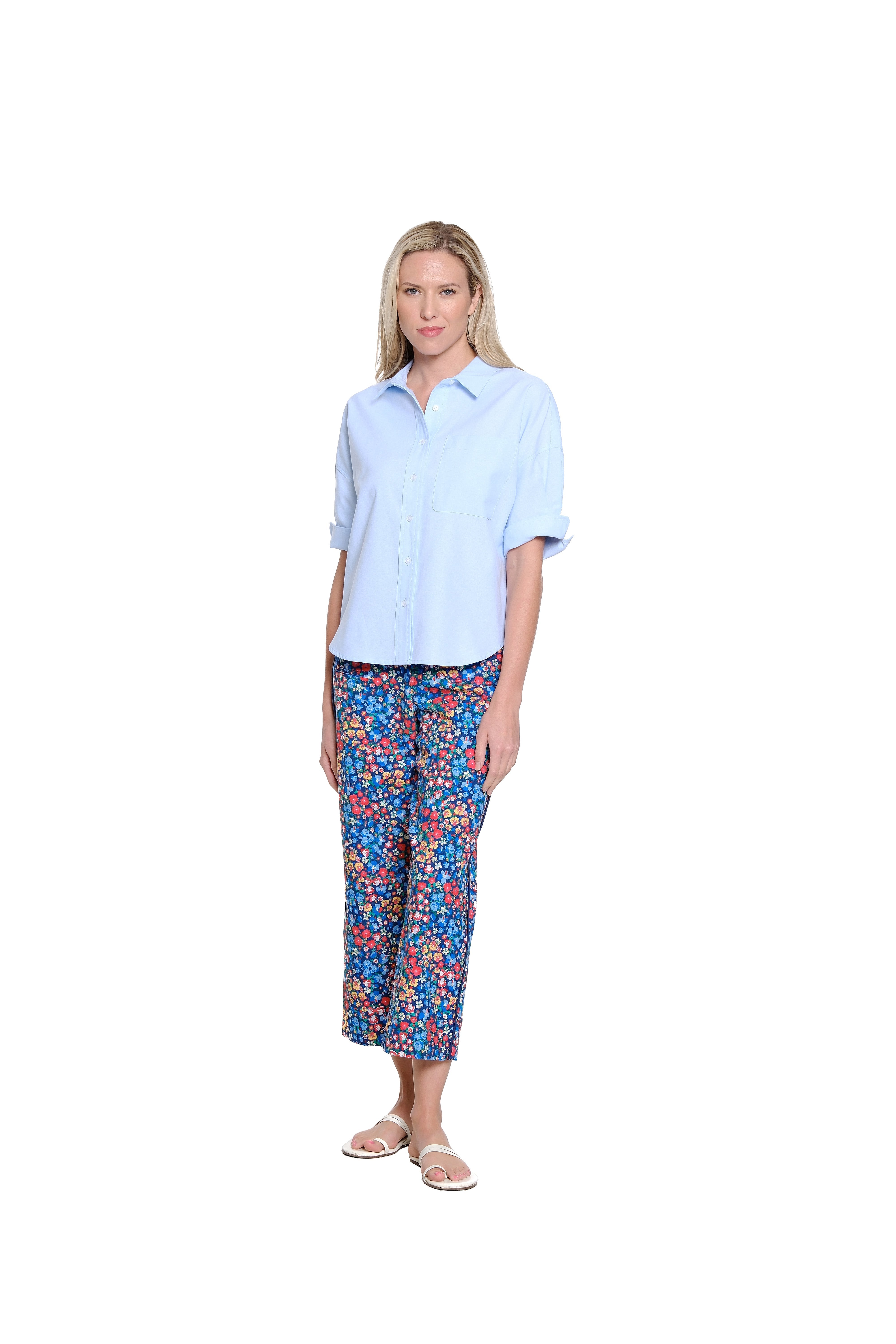 Printed Poplin Wide Leg Crop Pant - Floral Multi