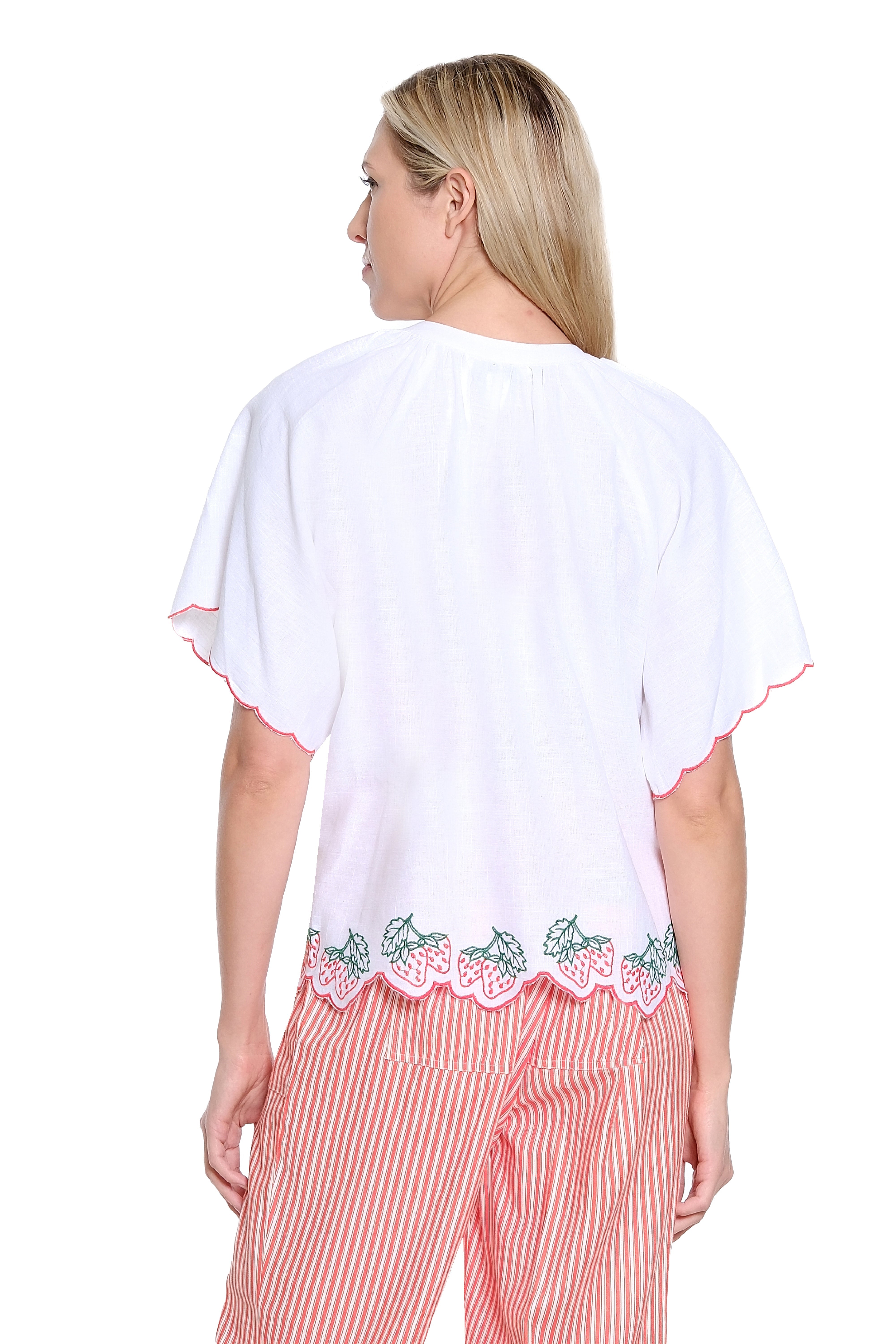Embroidered Pop-Over Top - White