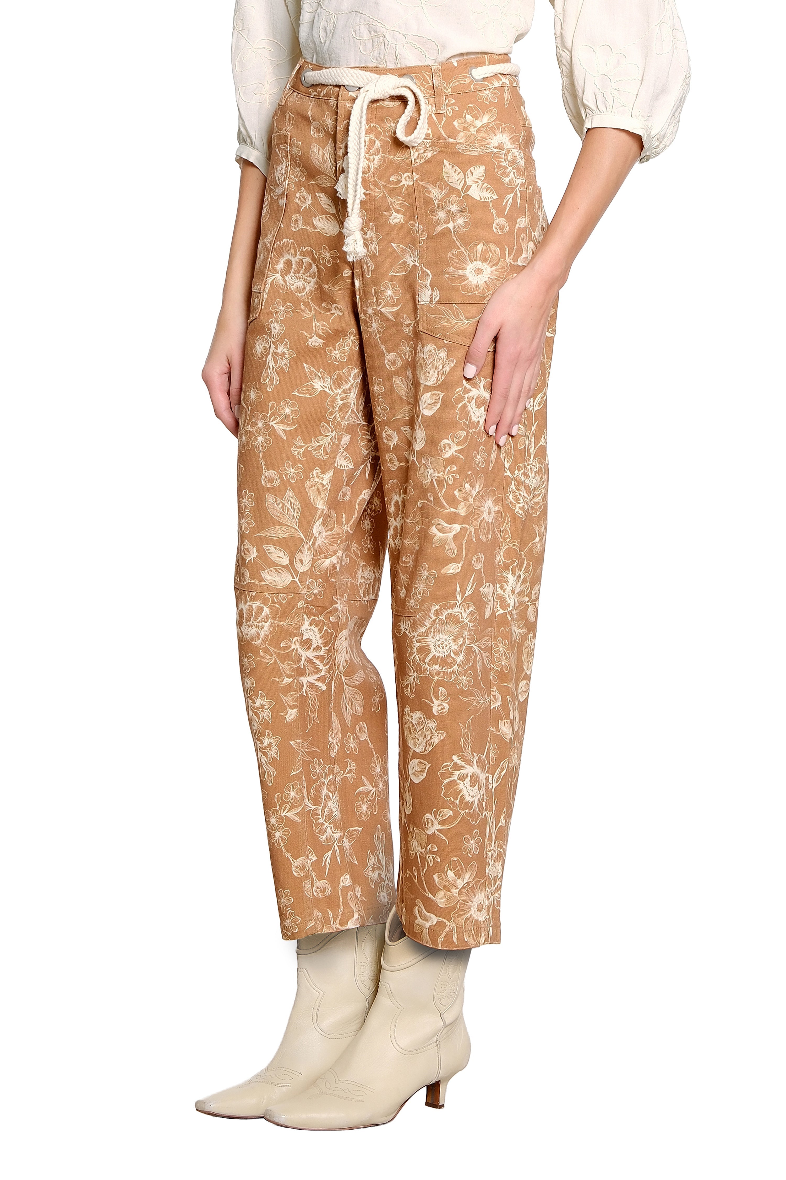 Printed Barrel Leg Pant - Dark Gold