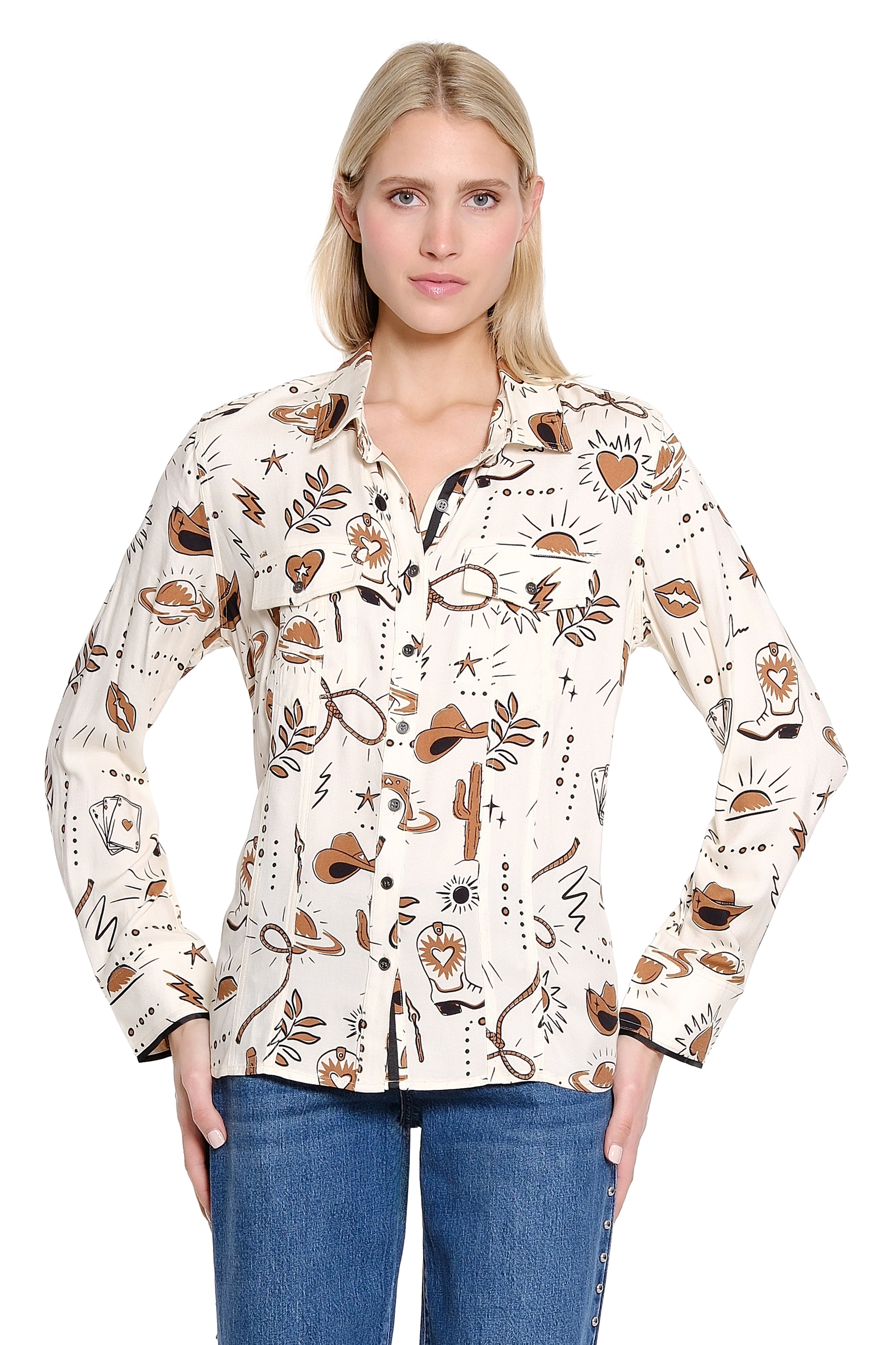 Print Button Up Shirt Jacket - Multi