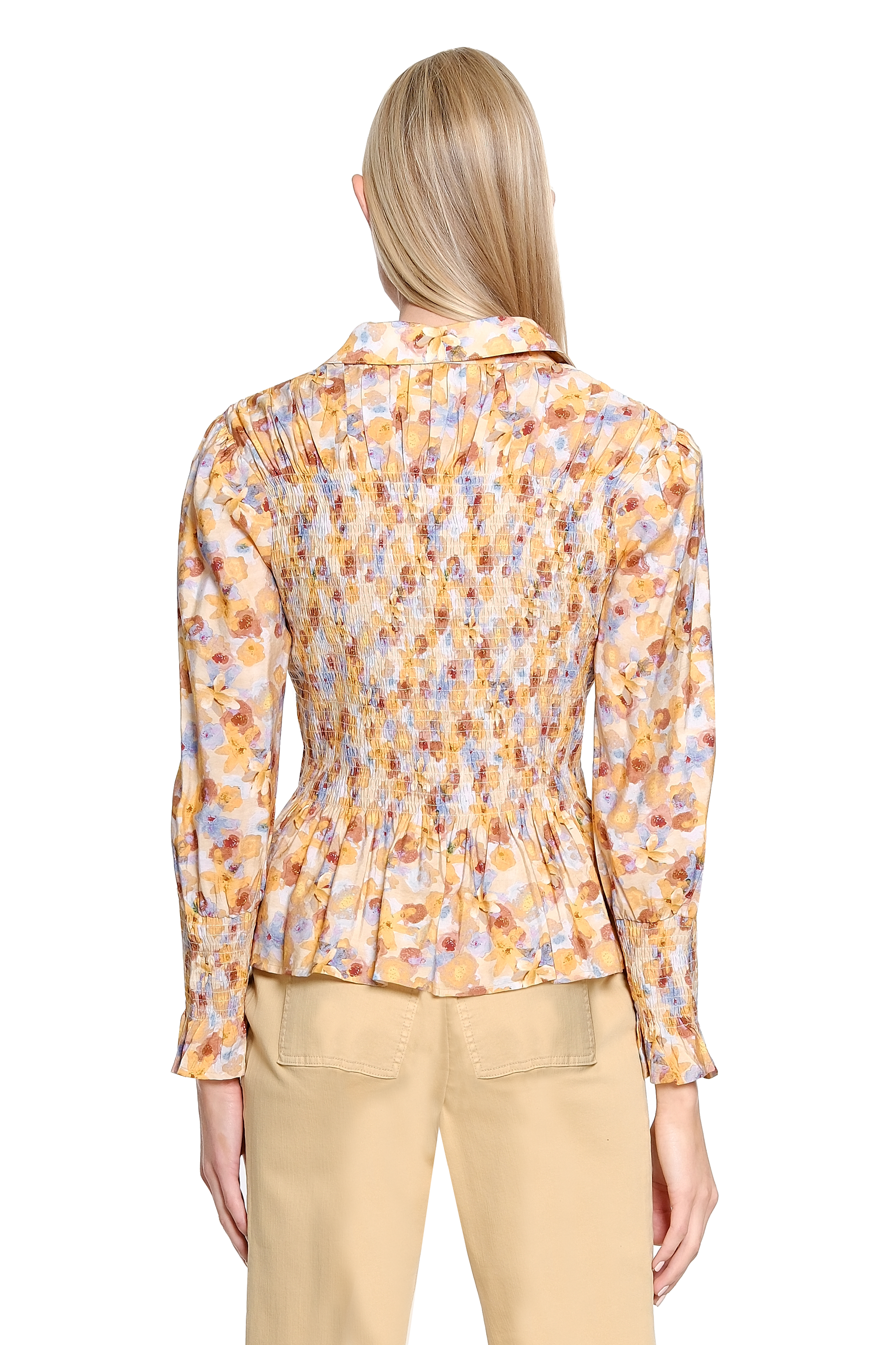 Smocked Button Up with Long Sleeves - Multi