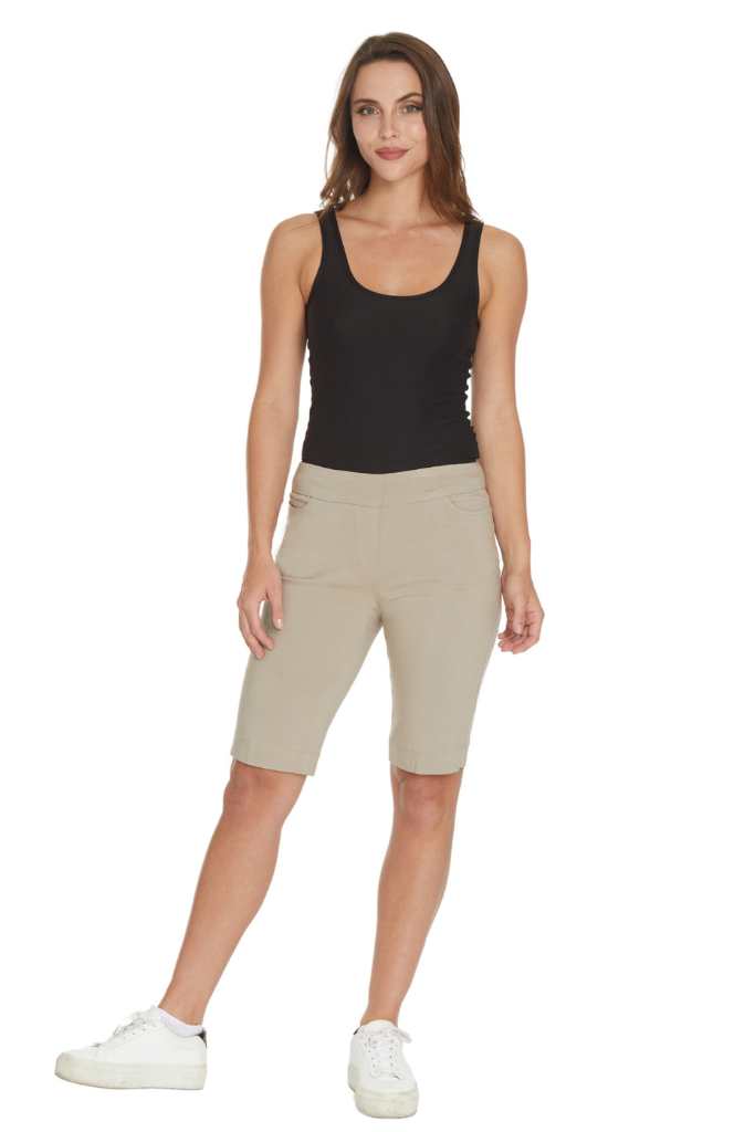 Plus Size Stone Pull On Walking Shorts With Pockets