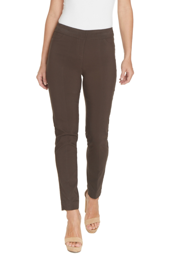Plus Size Pull-On Solid Narrow Leg Pant With Faux Front Pockets - Chocolate