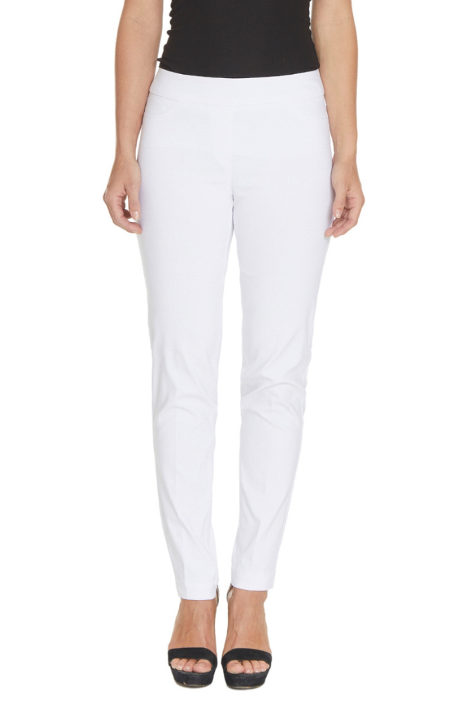 Plus Size Pull-On Solid Narrow Leg Pant With Faux Front Pockets - White