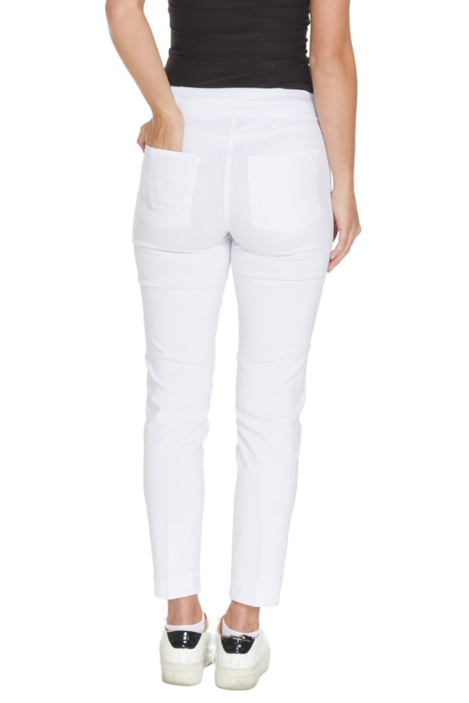 Plus Size White Ankle Pants with Back Pockets