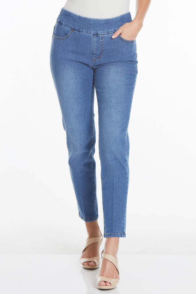 Plus Size Pull On Jeans with Pockets - Medium Indigo