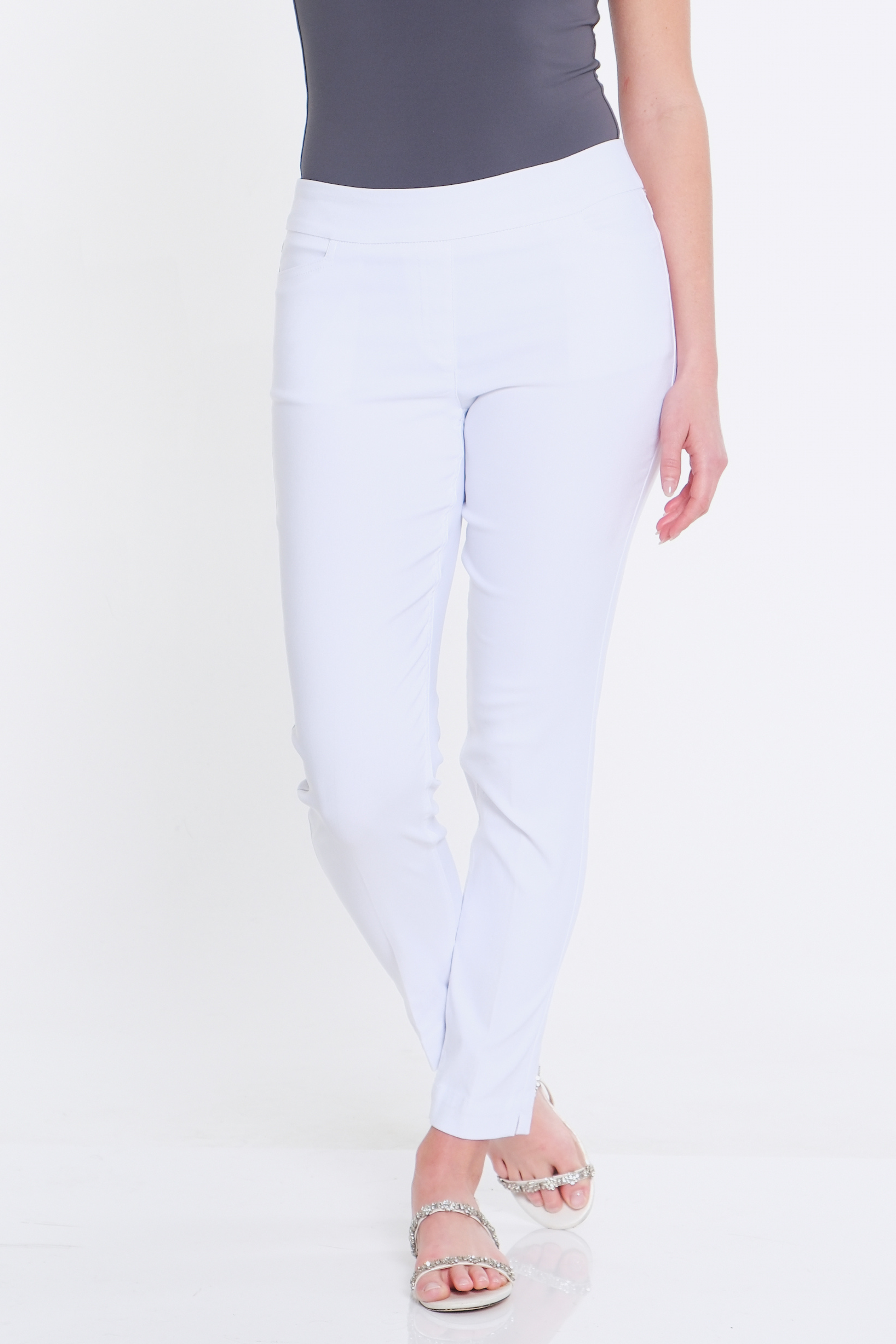 Plus Size Solid Fine Line Twill Ankle Pant - White