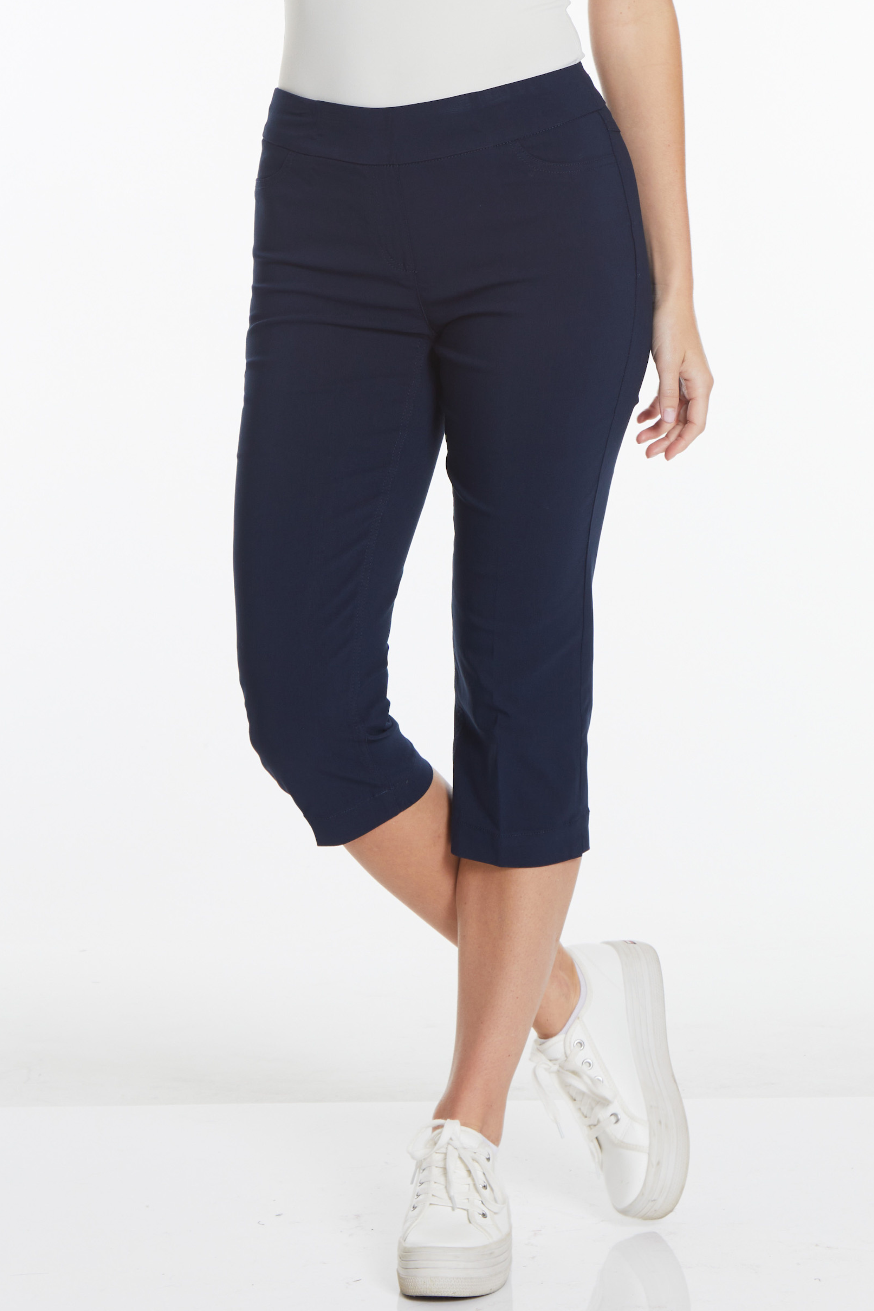 Pull-On Midnight Blue Capri Pants With Pockets