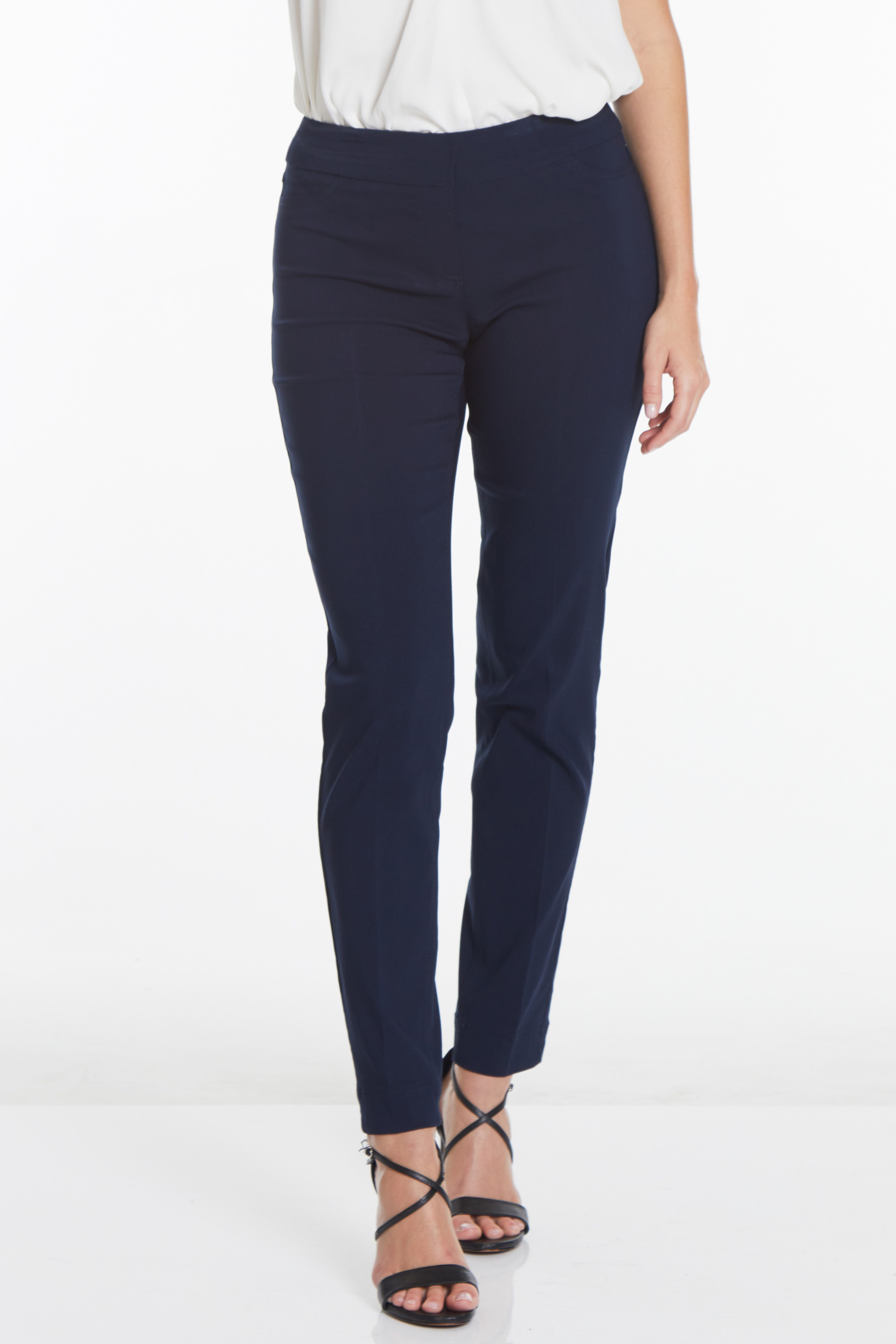 Plus Size Pull-On Solid Narrow Leg Pant With Faux Front Pockets - Midnight Blue