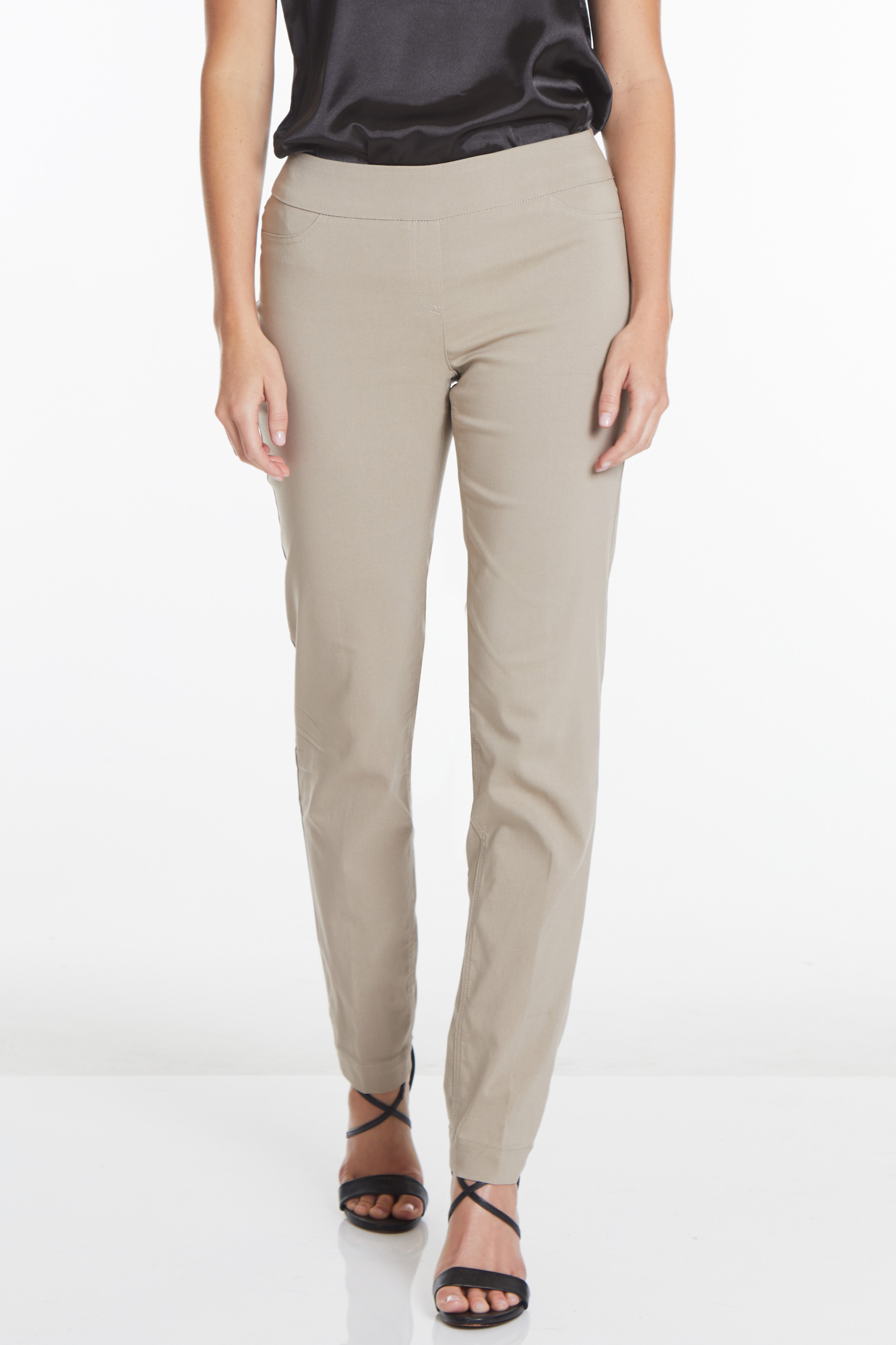 Plus Size Pull-On Solid Narrow Leg Pant With Faux Front Pockets - Stone
