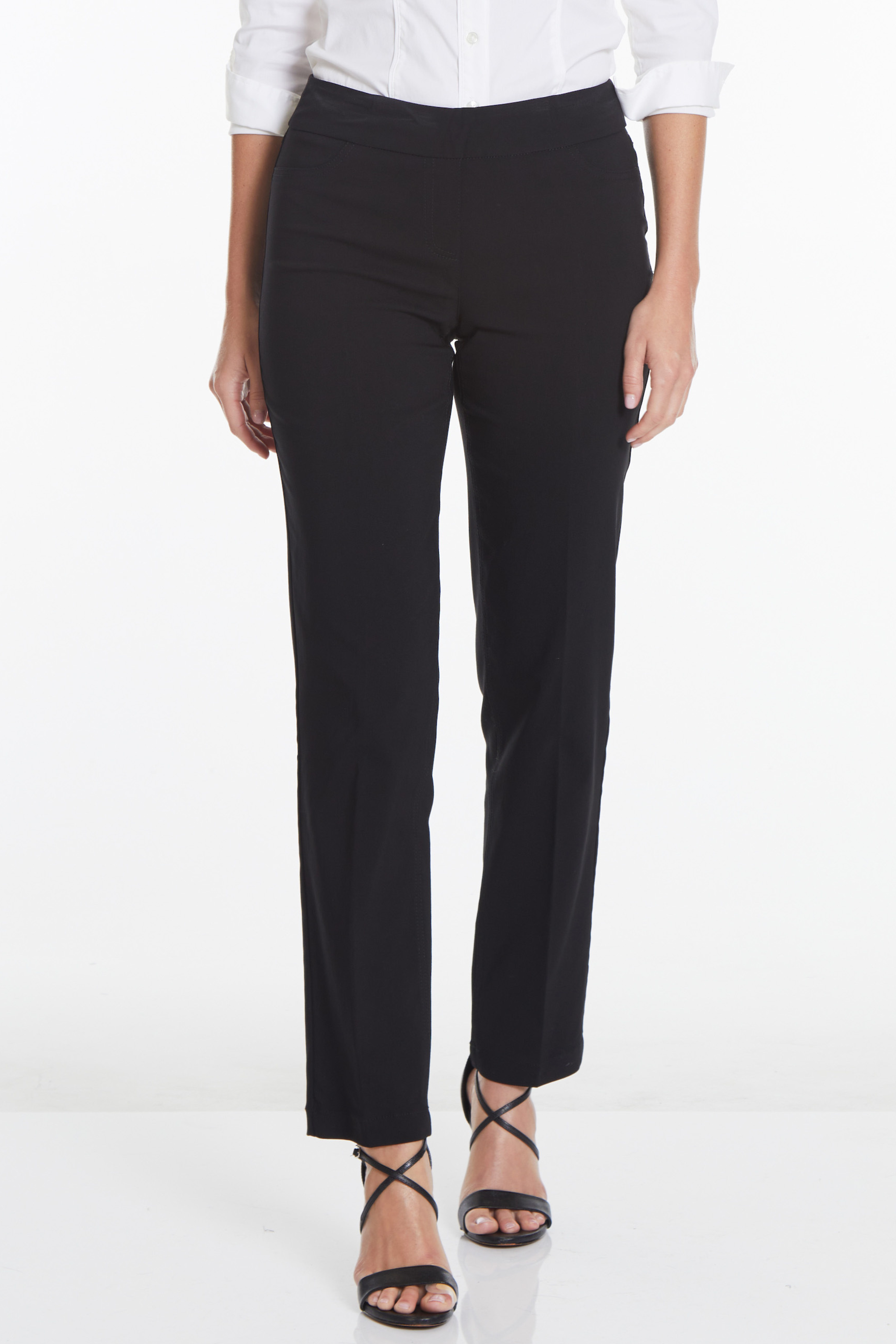Plus Size Pull-On Solid Relaxed Leg Pant With Faux Front Pockets - Black