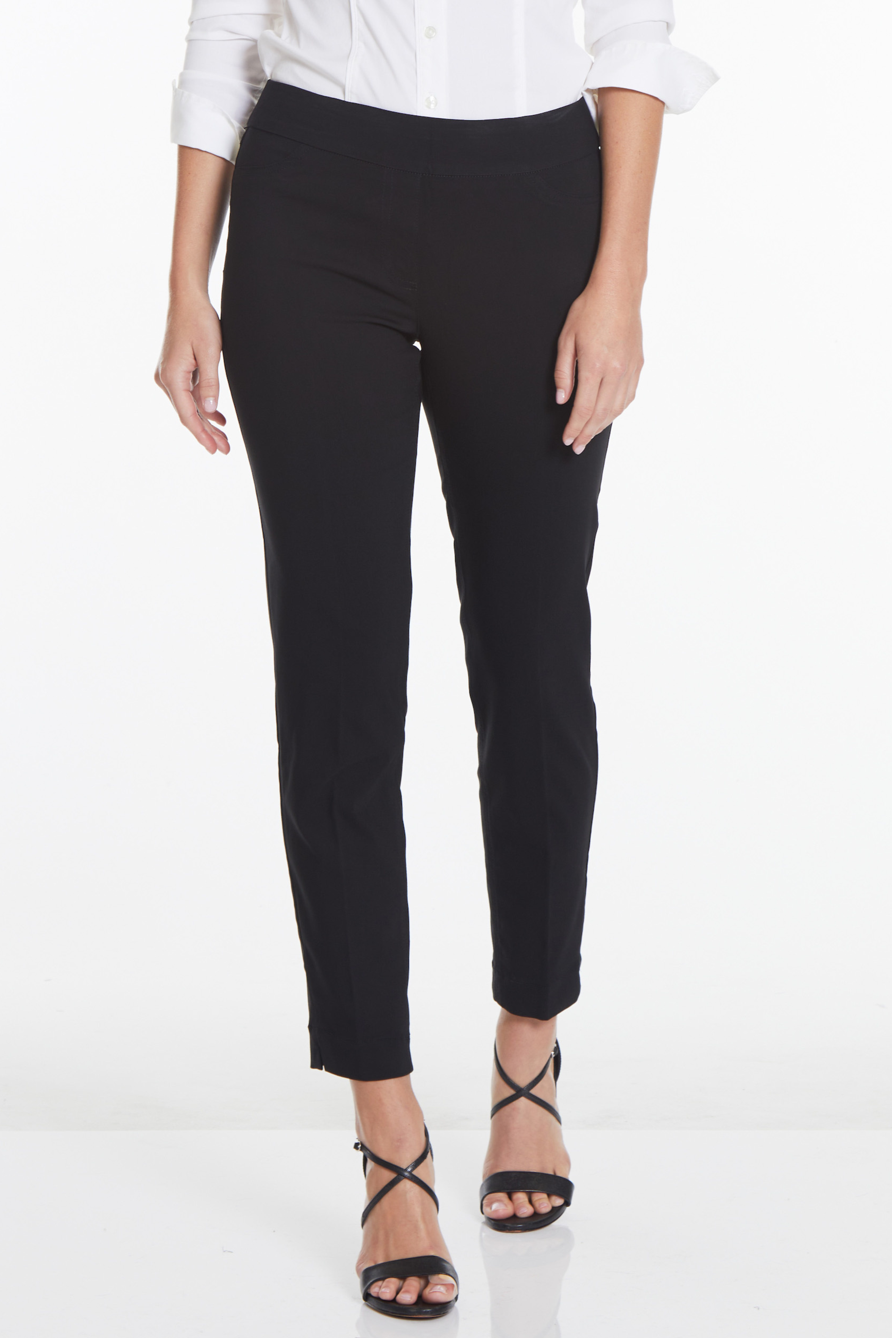 Petite Pull-On Black Ankle Dress Pants with Pockets