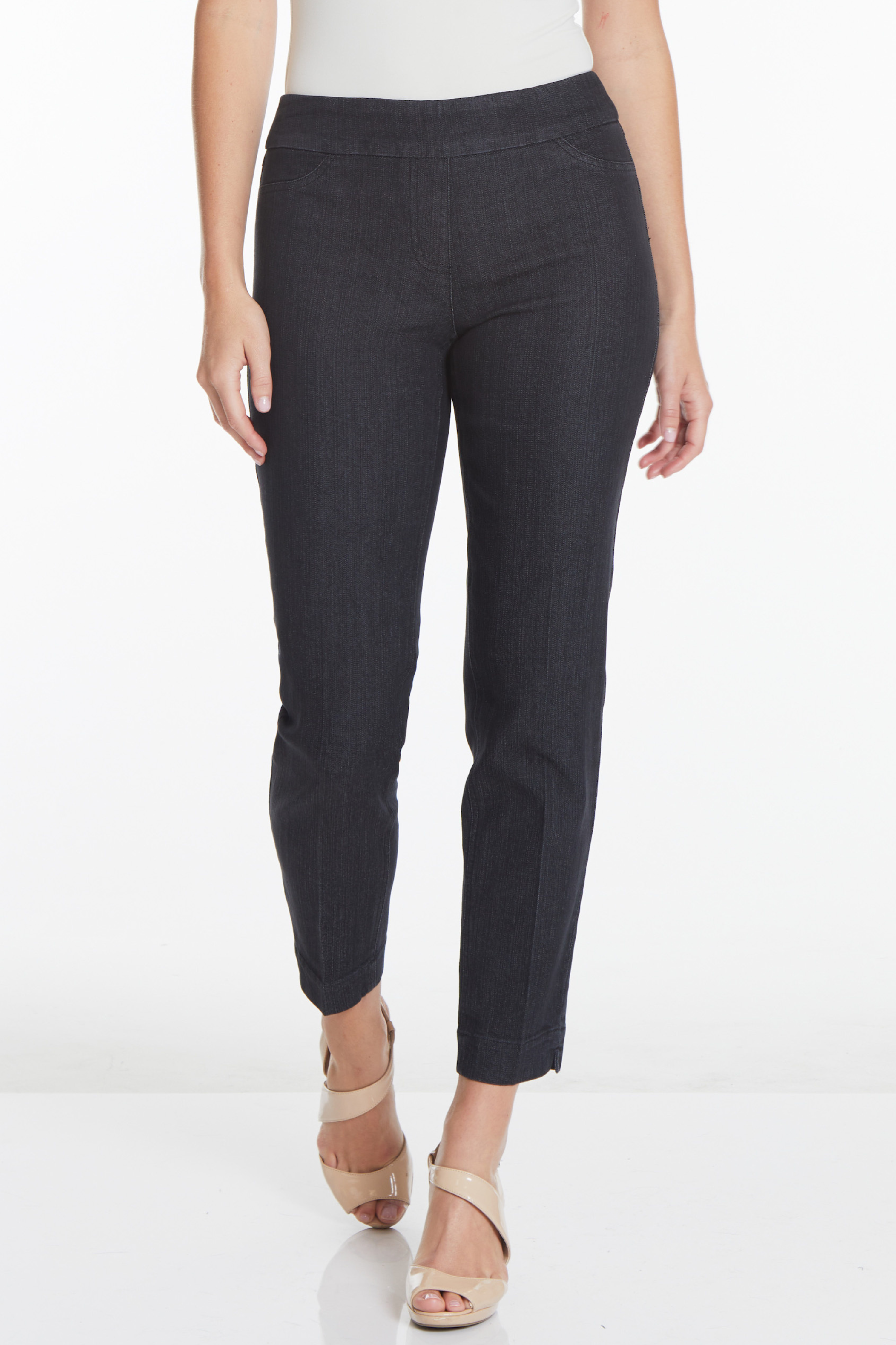 Pull-On Black Denim Ankle Pants