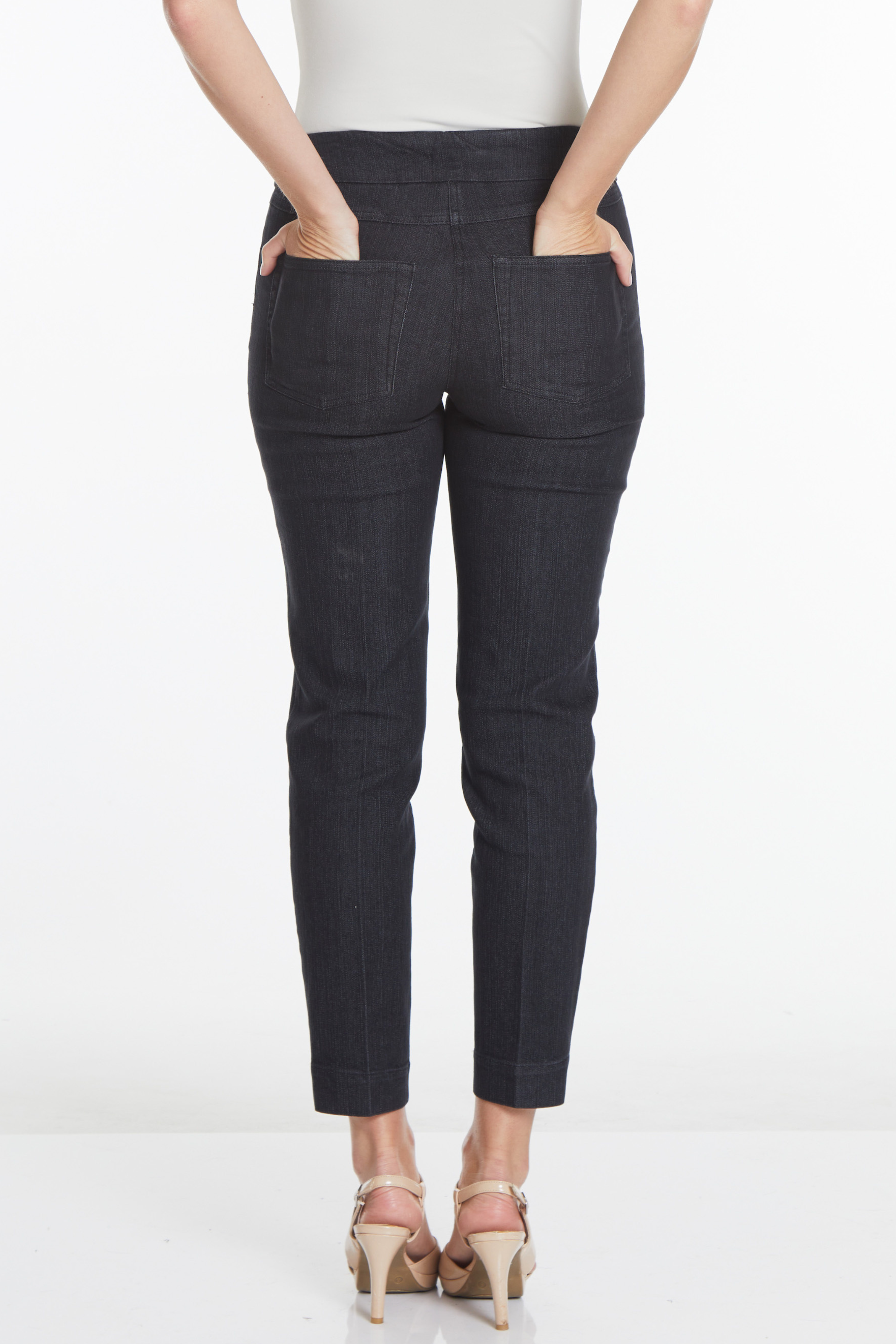 Pull-On Black Denim Ankle Pants