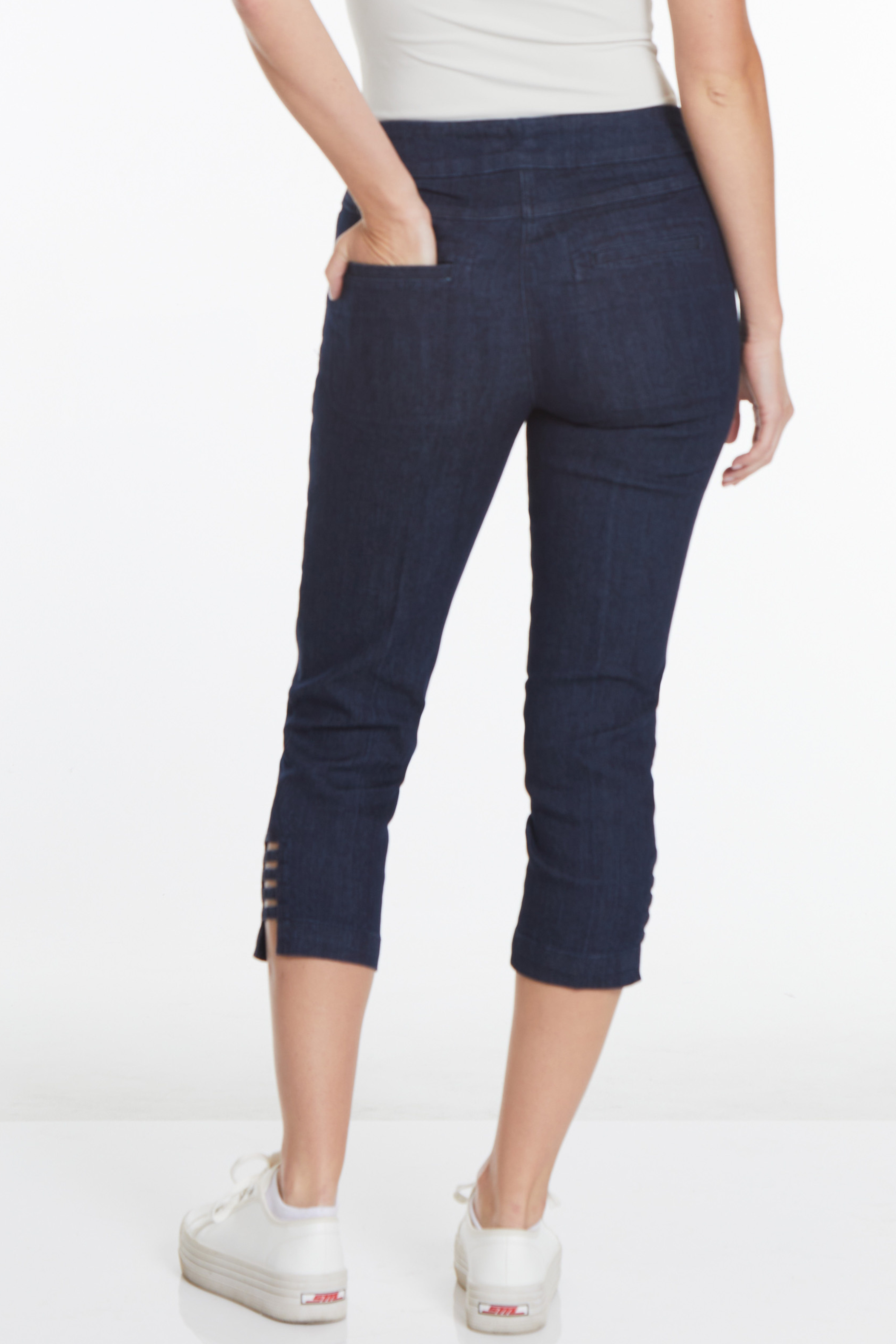 Petite Crop Pant with Real Pockets & Strap Hem Vents - Denim