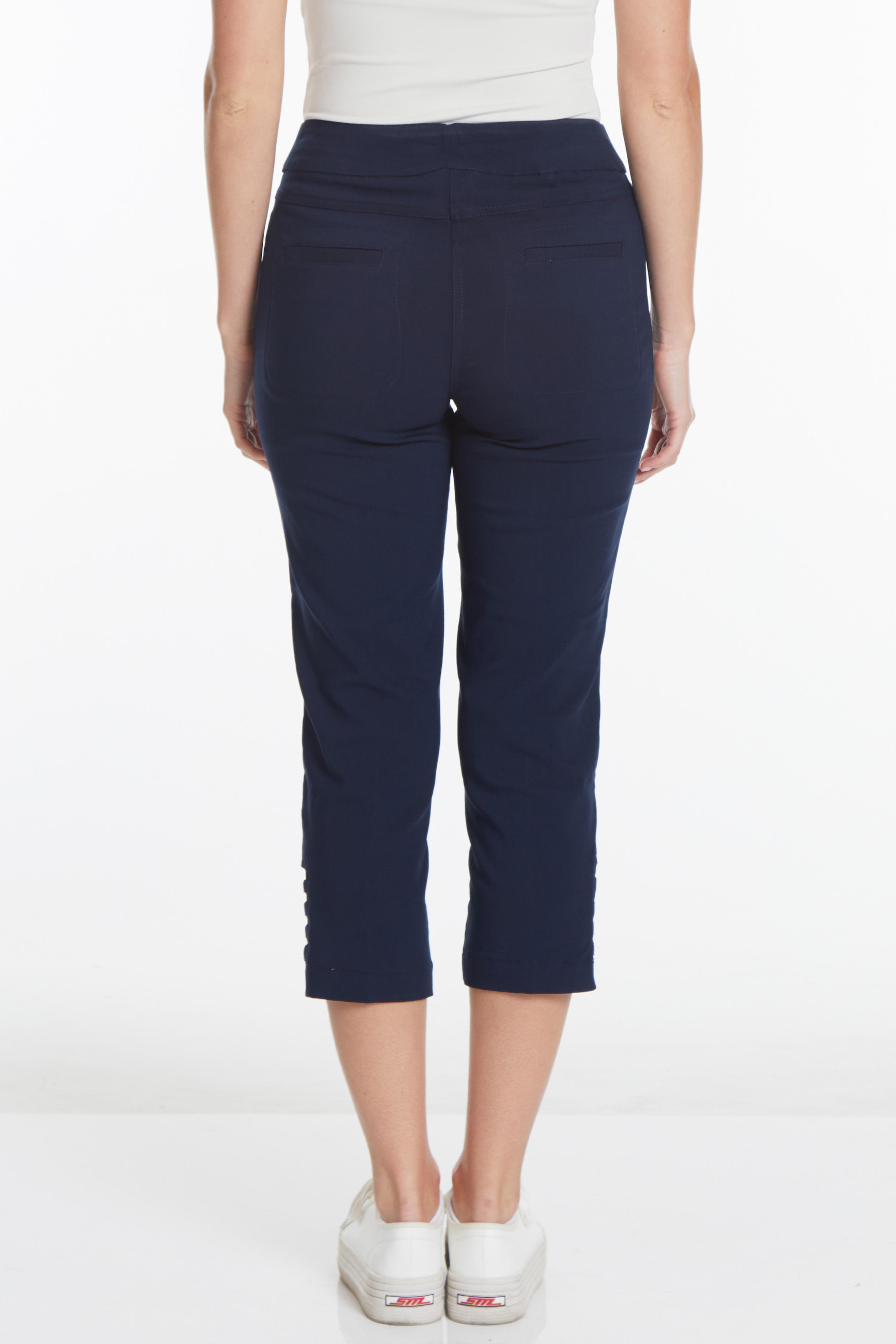 Crop Pants with Pockets & Strap Hem Vents - Midnight Blue